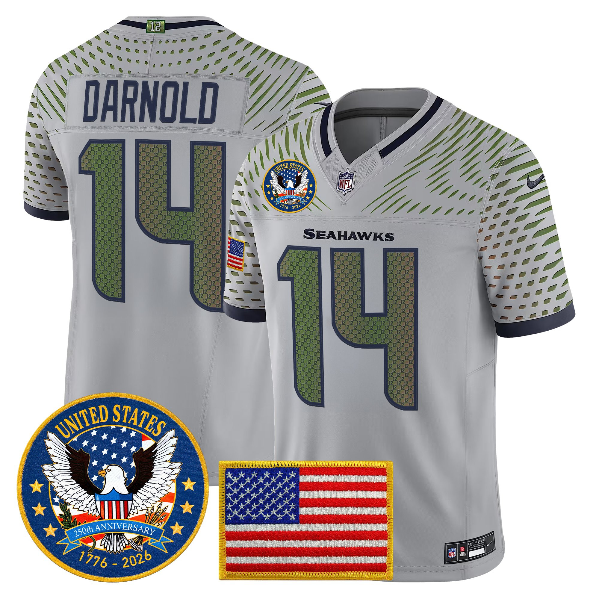 Men's Seattle Seahawks "United States 250th Anniversary Patch" Vapor Limited Jersey - All Stitched - Image 19