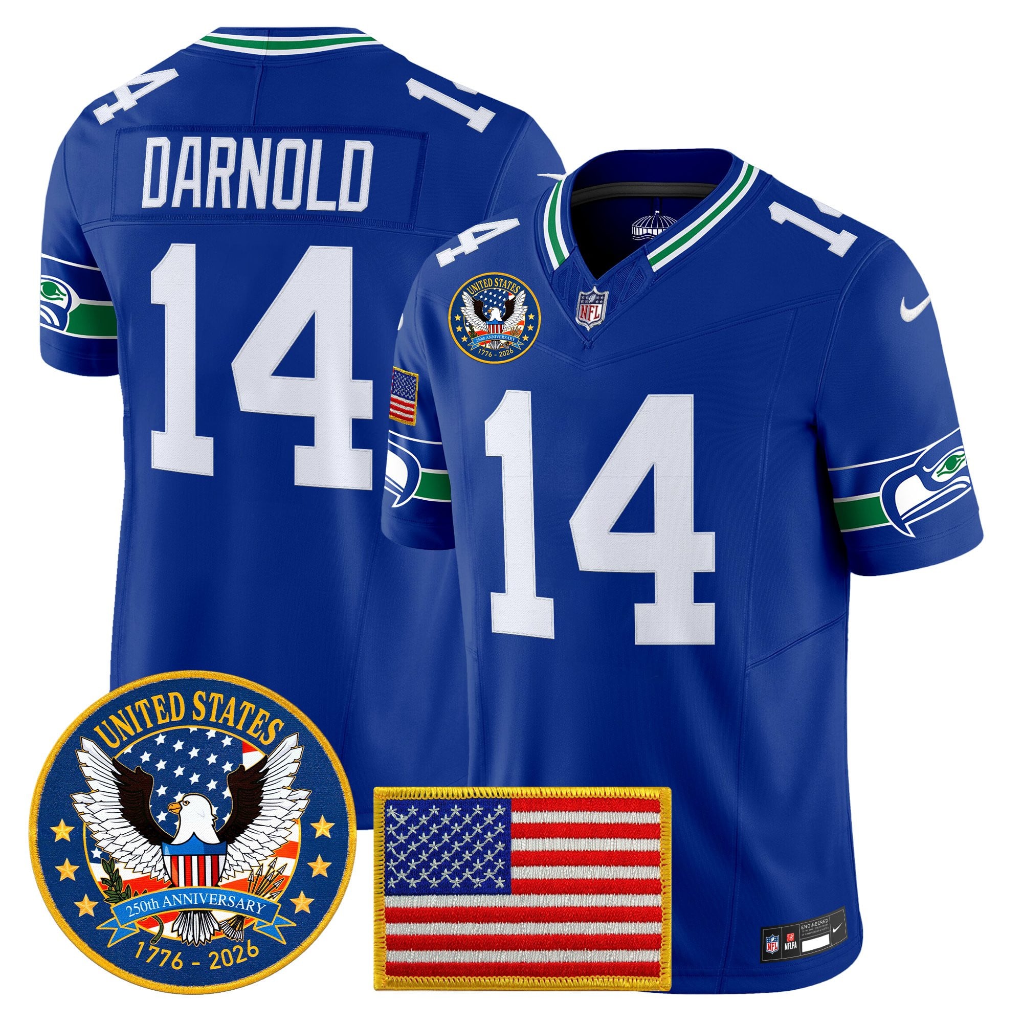 Men's Seattle Seahawks "United States 250th Anniversary Patch" Vapor Limited Jersey - All Stitched
