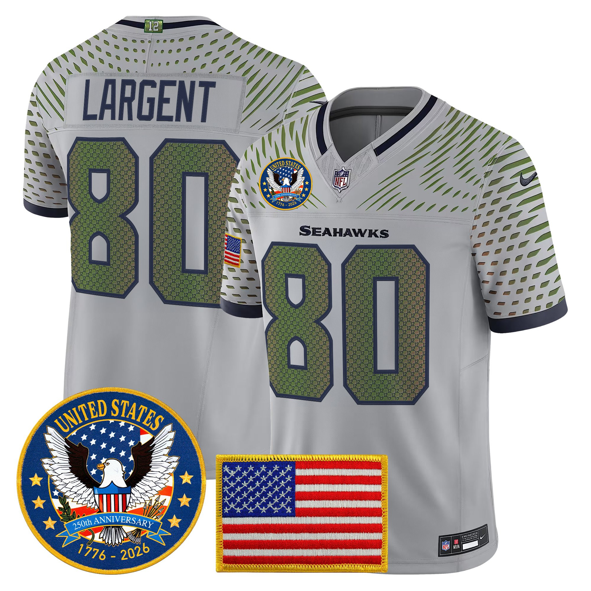 Men's Seattle Seahawks "United States 250th Anniversary Patch" Vapor Limited Jersey - All Stitched - Image 26