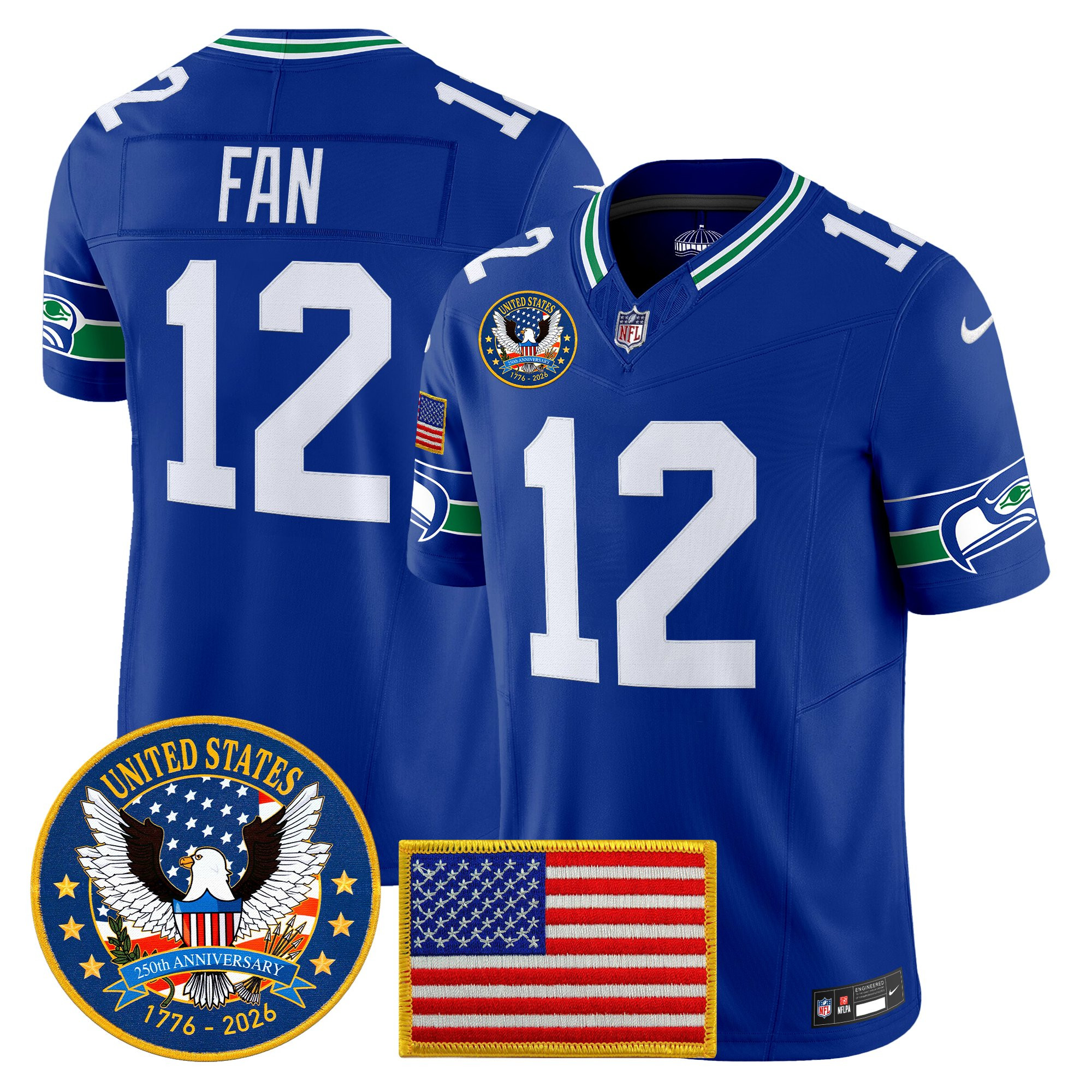 Men's Seattle Seahawks "United States 250th Anniversary Patch" Vapor Limited Jersey - All Stitched - Image 9