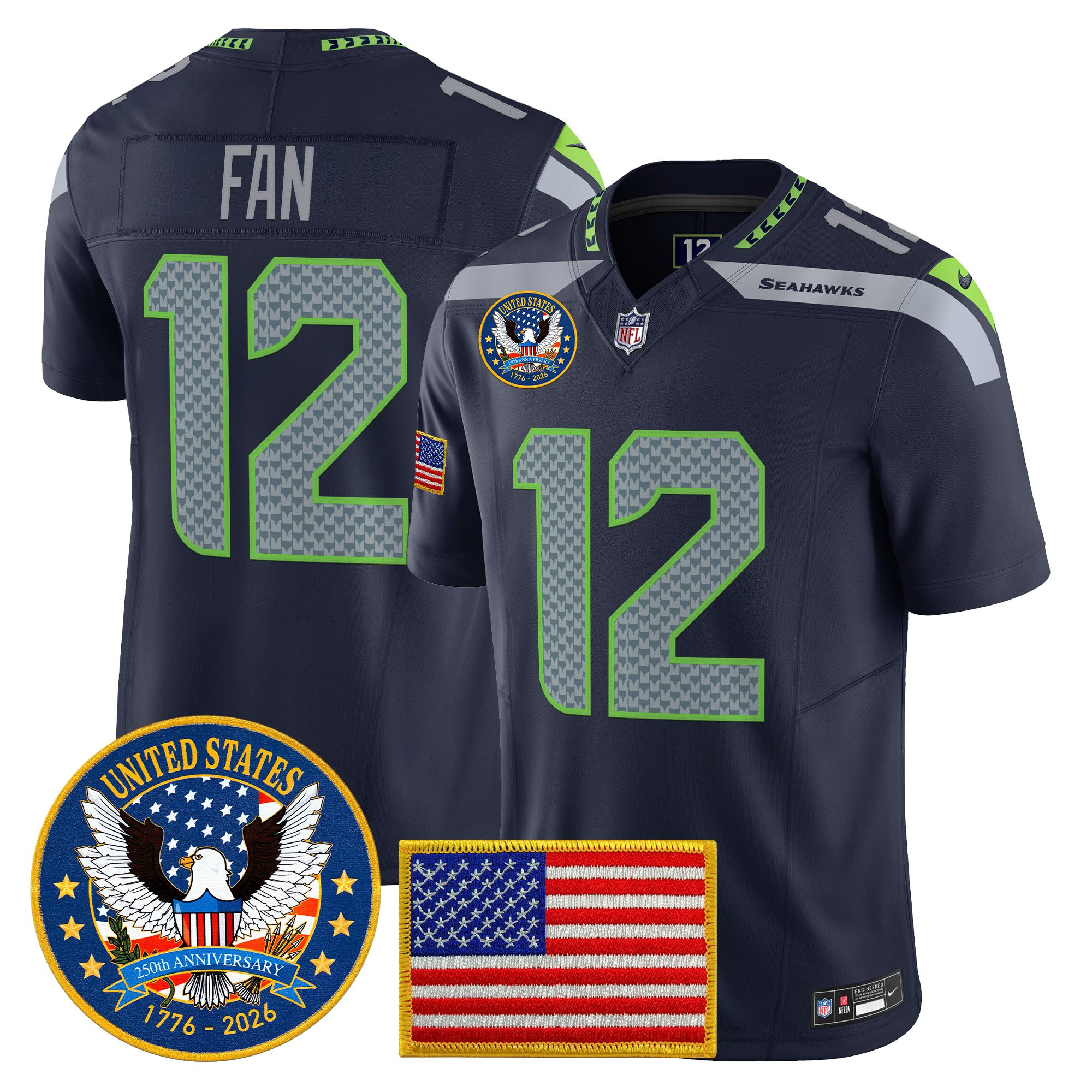 Men's Seattle Seahawks "United States 250th Anniversary Patch" Vapor Limited Jersey - All Stitched - Image 18