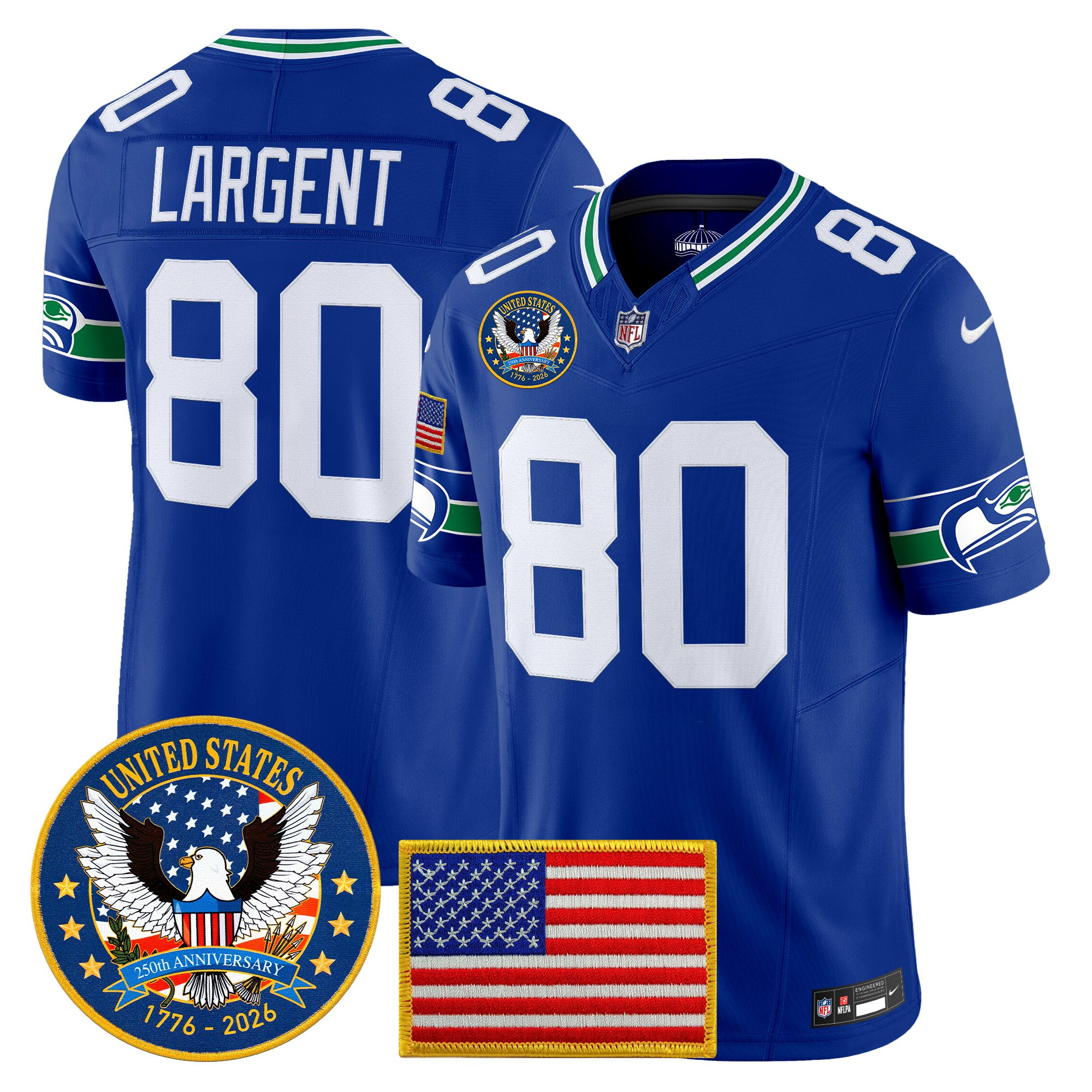 Men's Seattle Seahawks "United States 250th Anniversary Patch" Vapor Limited Jersey - All Stitched - Image 8