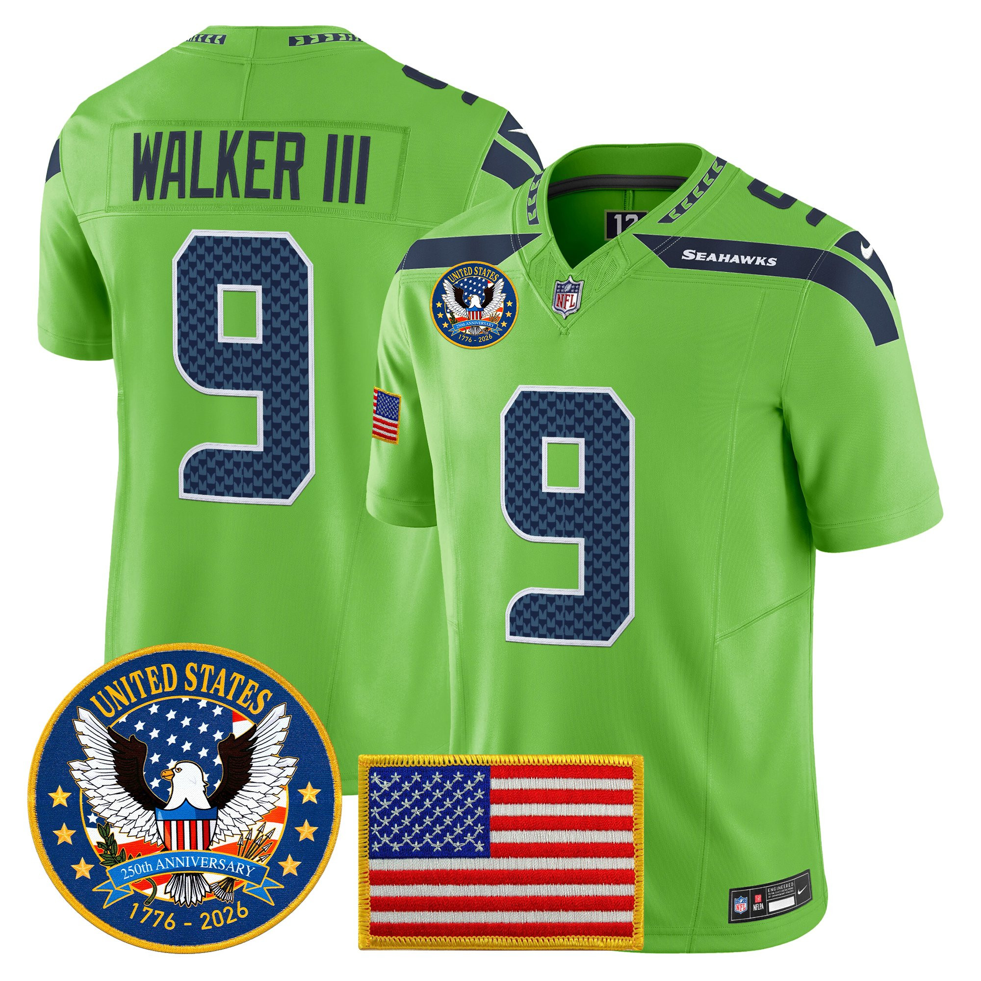 Men's Seattle Seahawks "United States 250th Anniversary Patch" Vapor Limited Jersey - All Stitched - Image 34