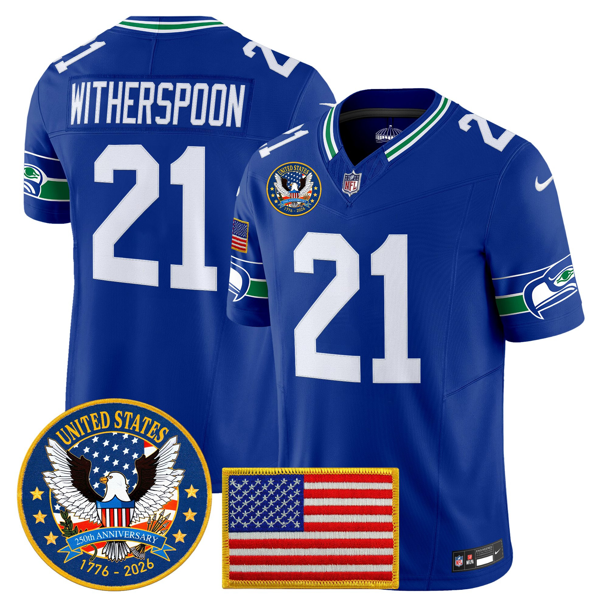 Men's Seattle Seahawks "United States 250th Anniversary Patch" Vapor Limited Jersey - All Stitched - Image 6