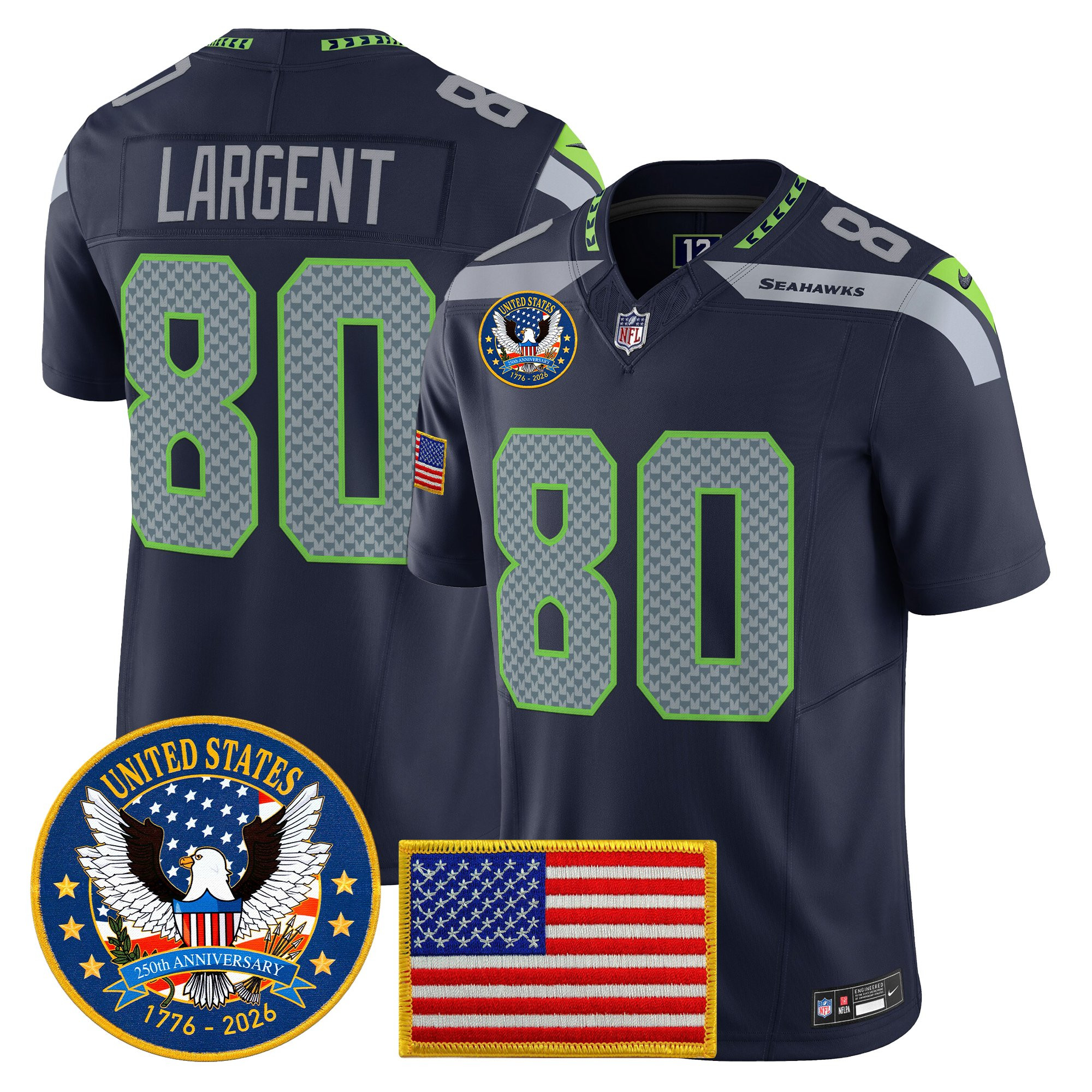 Men's Seattle Seahawks "United States 250th Anniversary Patch" Vapor Limited Jersey - All Stitched - Image 17