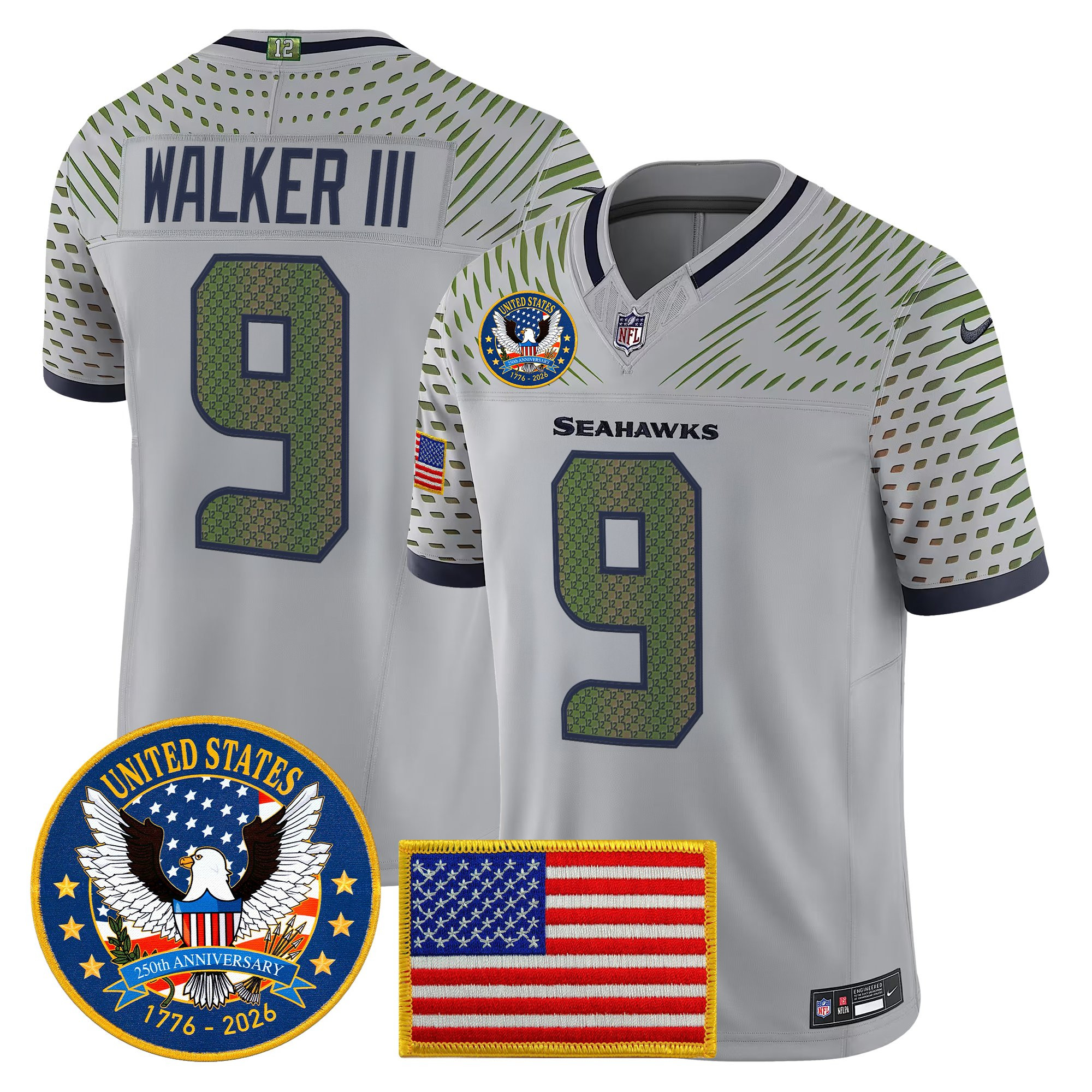 Men's Seattle Seahawks "United States 250th Anniversary Patch" Vapor Limited Jersey - All Stitched - Image 25