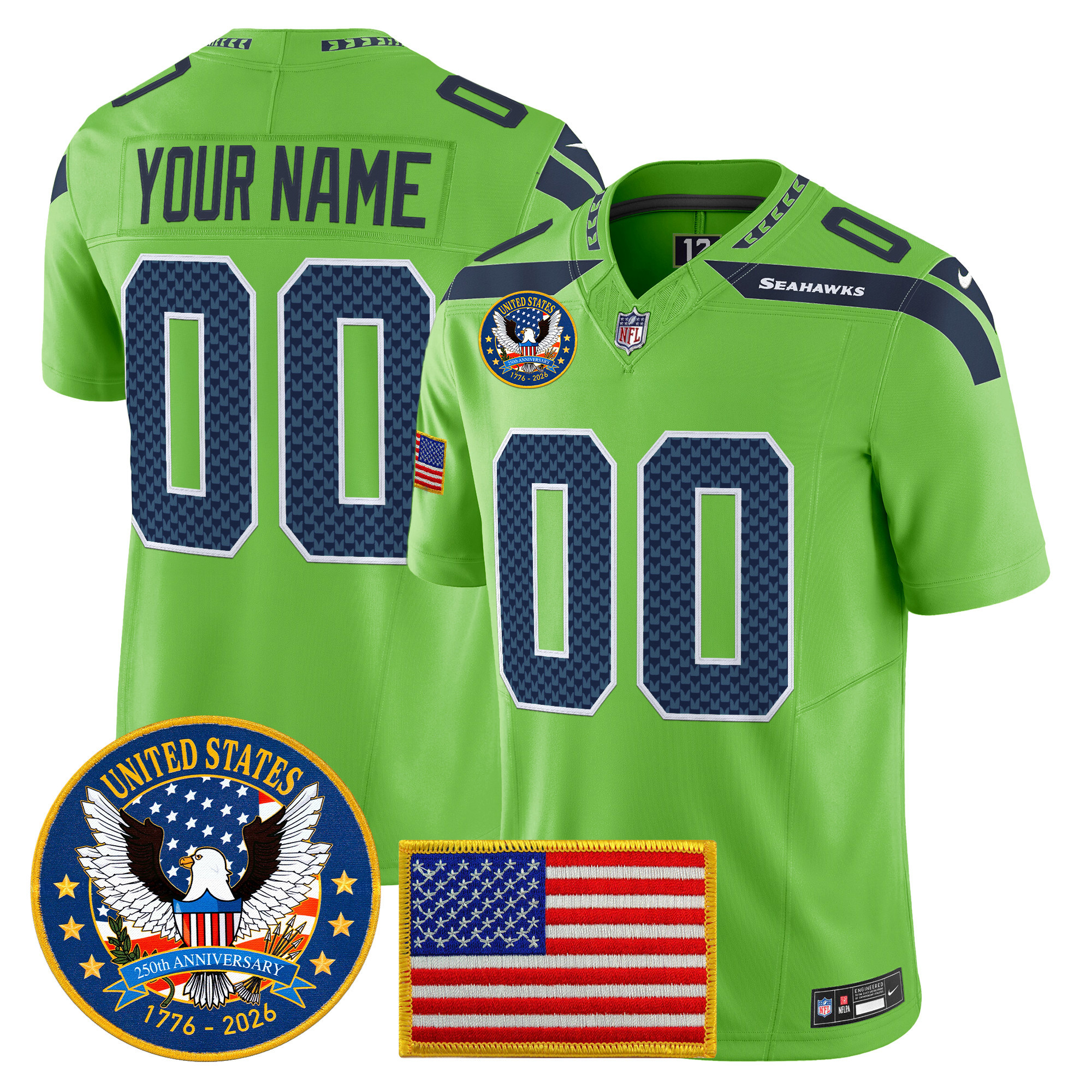 Seattle Seahawks "United States 250th Anniversary Patch" Vapor Limited Custom Jersey - All Stitched - Image 4