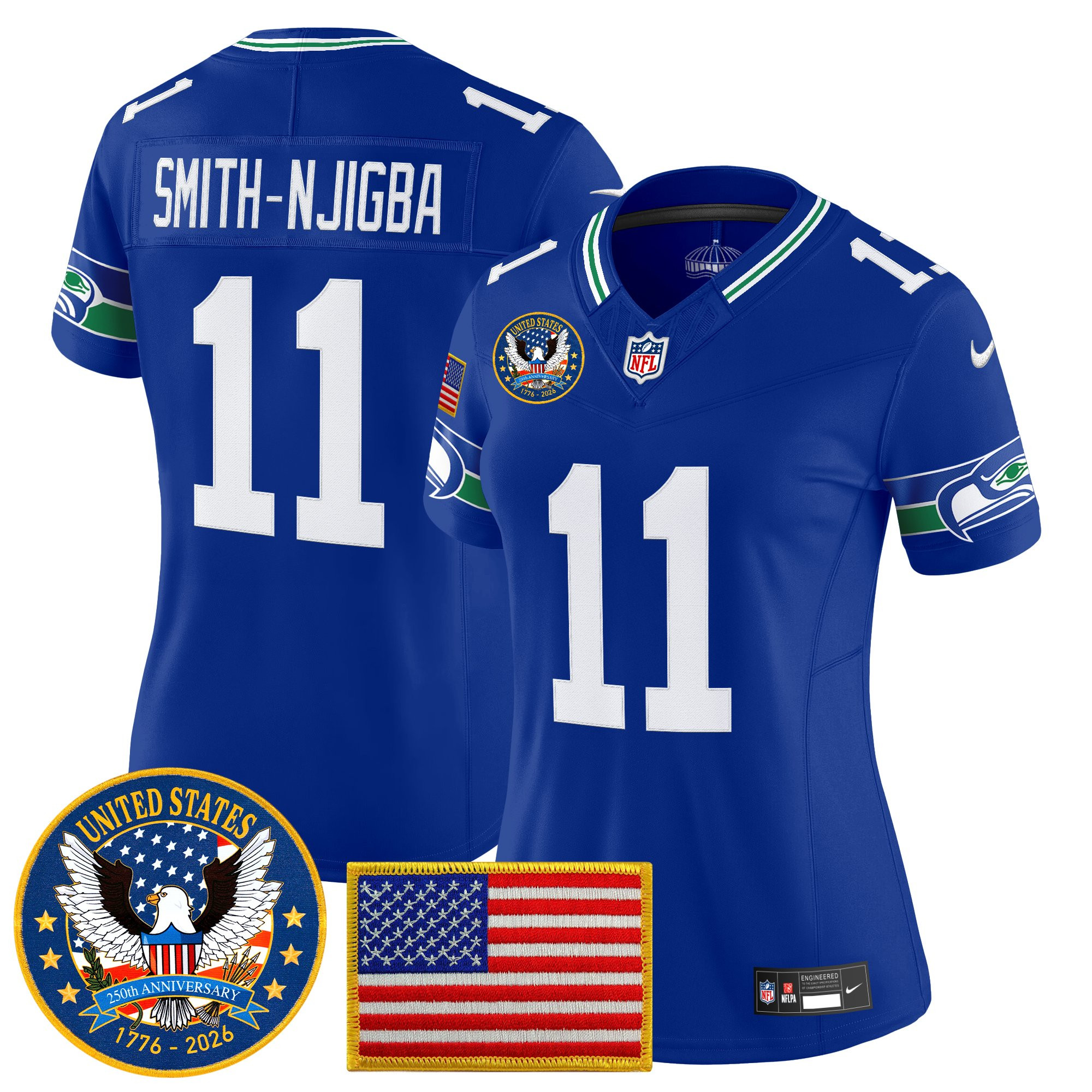 Women's Seattle Seahawks "United States 250th Anniversary Patch" Vapor Limited Jersey - All Stitched - Image 4