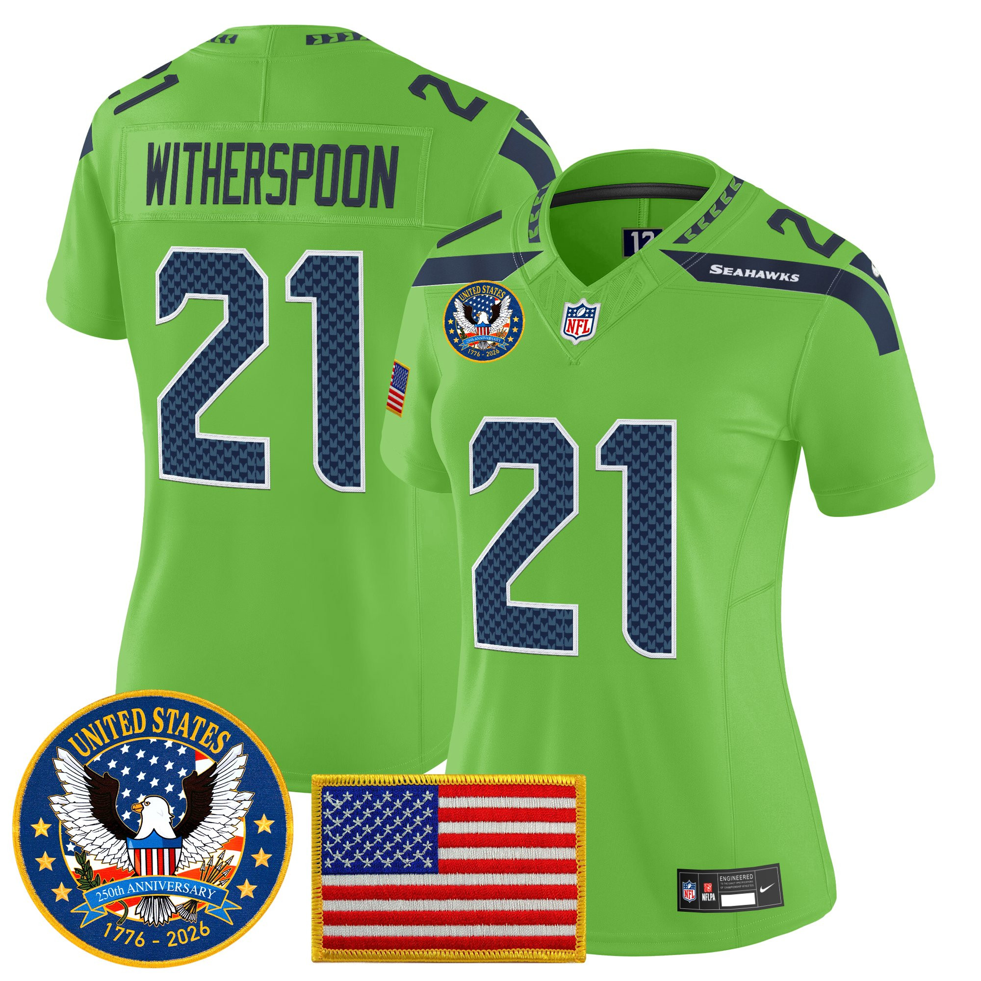 Women's Seattle Seahawks "United States 250th Anniversary Patch" Vapor Limited Jersey - All Stitched - Image 29