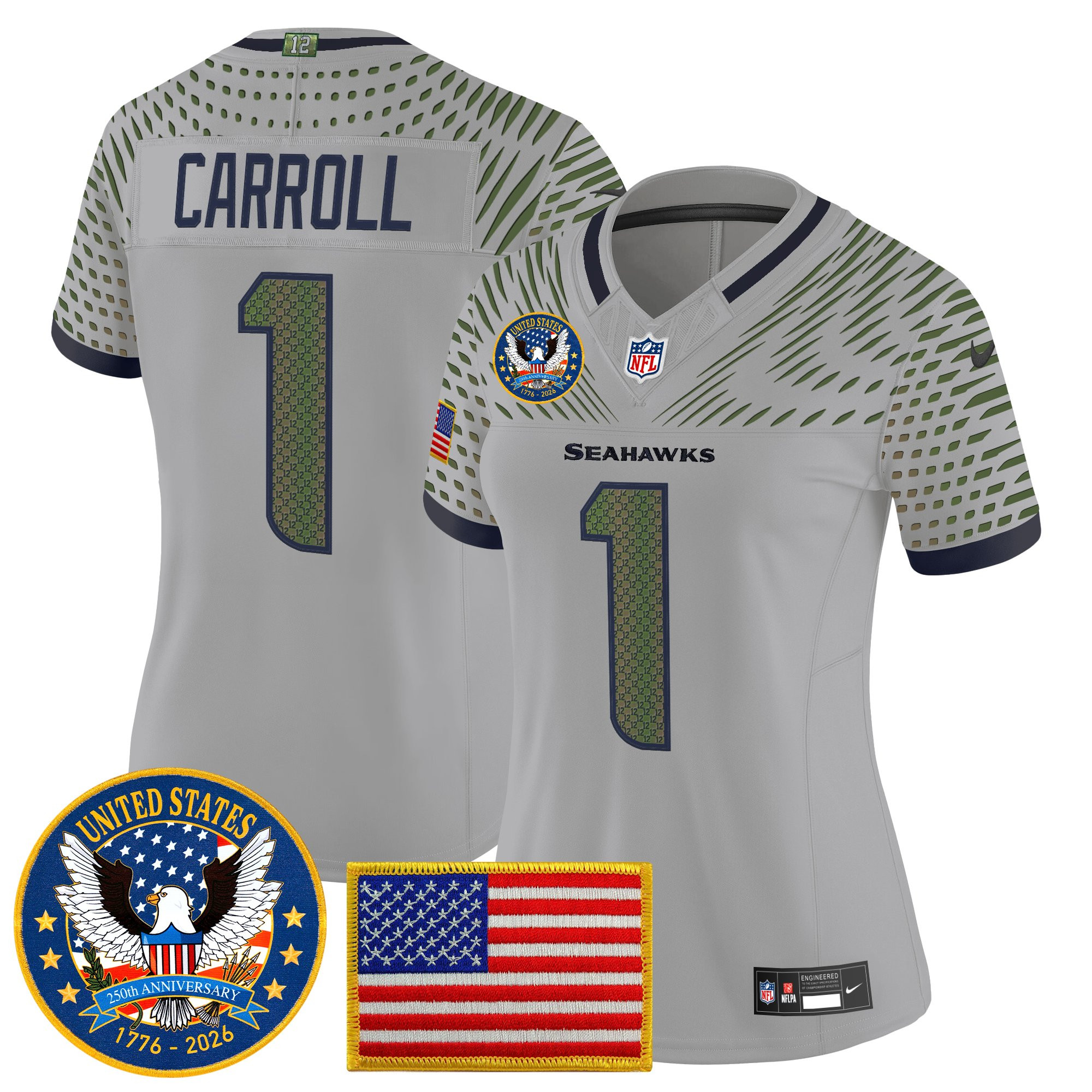 Women's Seattle Seahawks "United States 250th Anniversary Patch" Vapor Limited Jersey - All Stitched - Image 19