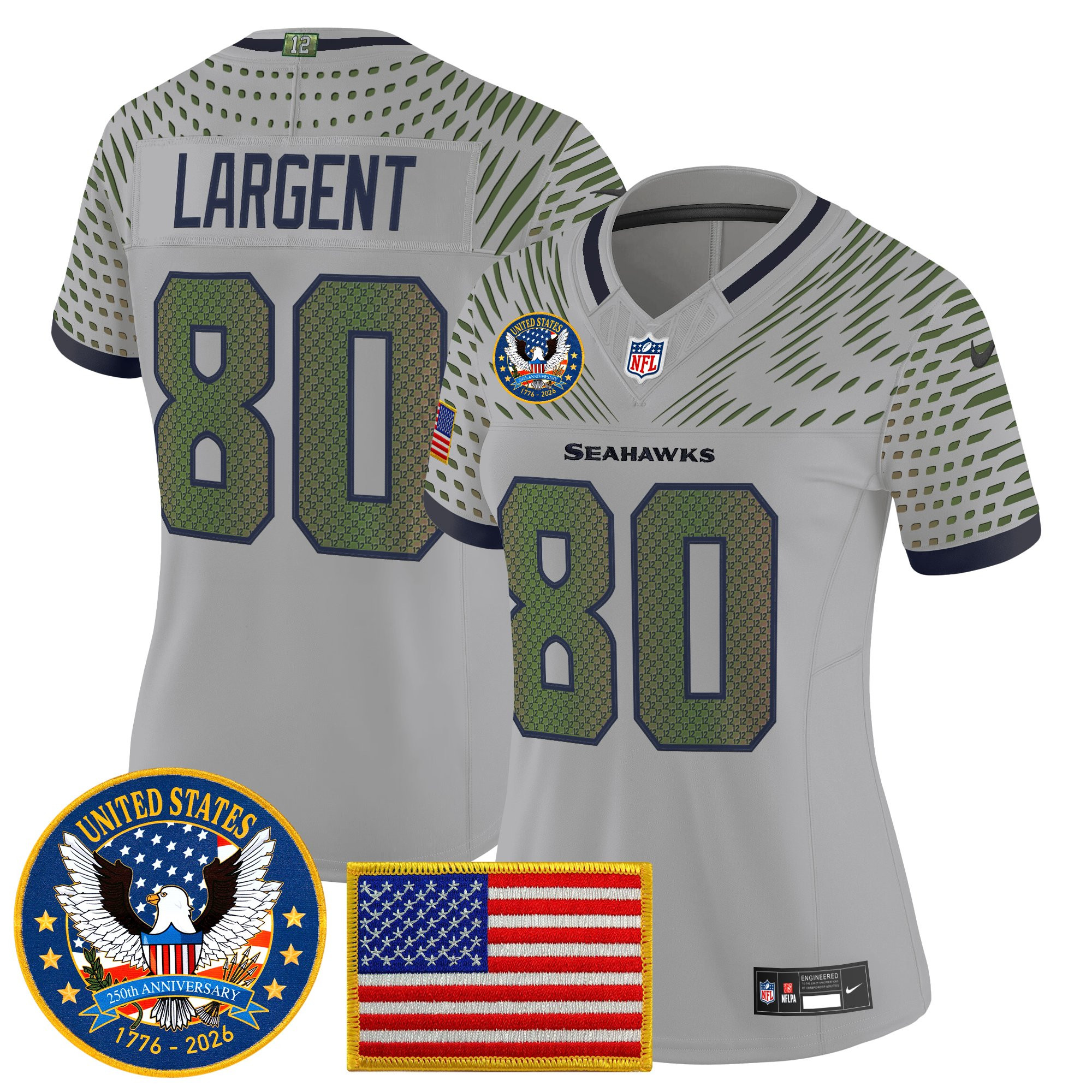 Women's Seattle Seahawks "United States 250th Anniversary Patch" Vapor Limited Jersey - All Stitched - Image 23