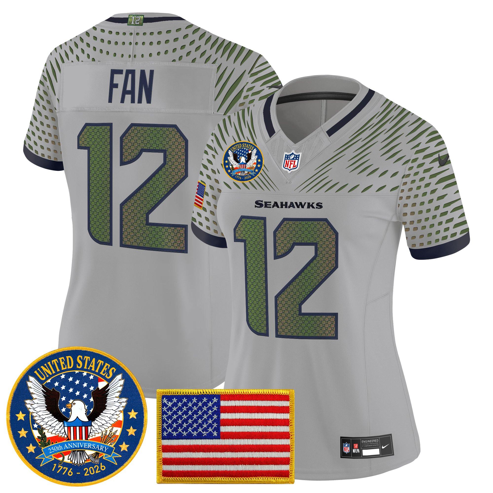 Women's Seattle Seahawks "United States 250th Anniversary Patch" Vapor Limited Jersey - All Stitched - Image 24