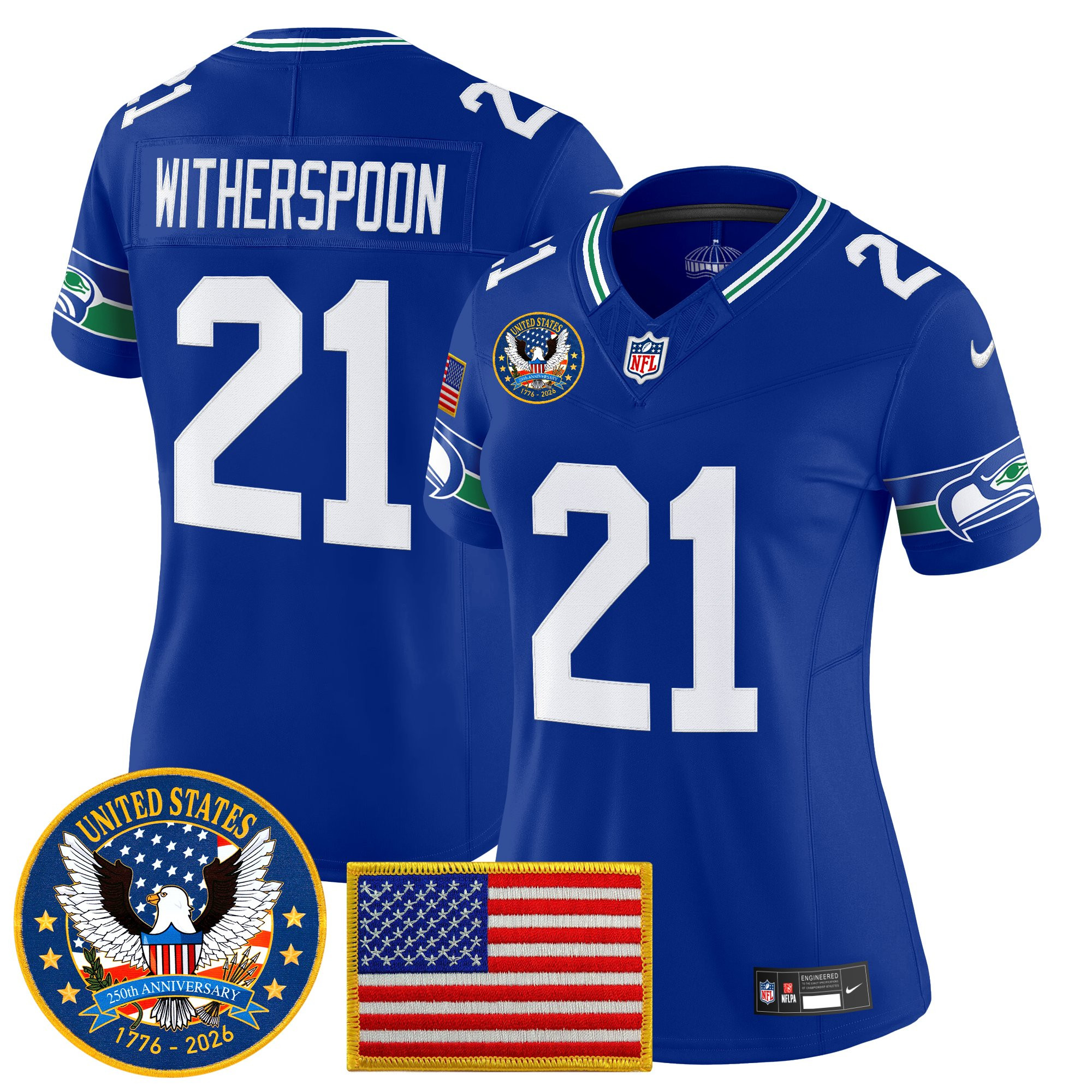 Women's Seattle Seahawks "United States 250th Anniversary Patch" Vapor Limited Jersey - All Stitched - Image 5