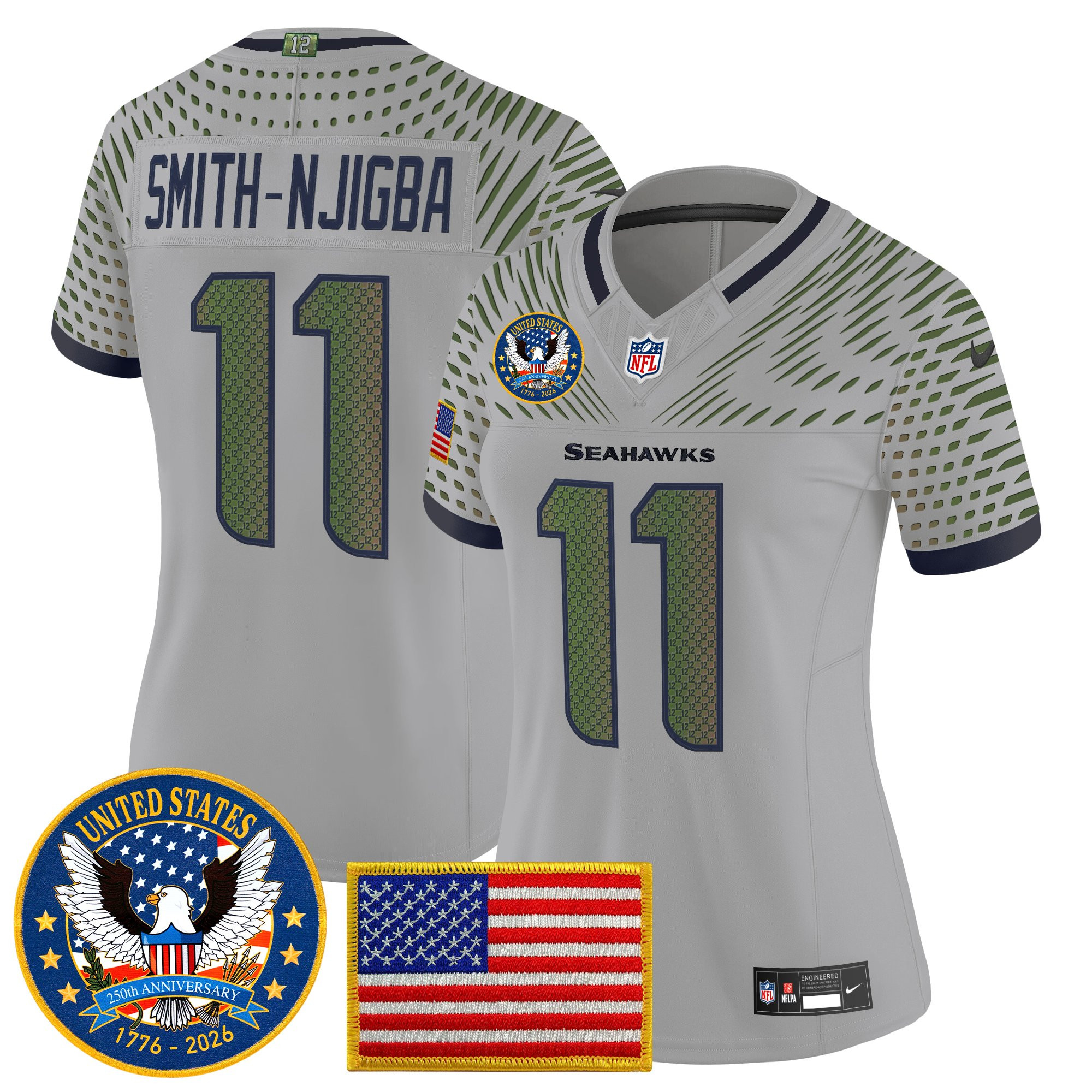 Women's Seattle Seahawks "United States 250th Anniversary Patch" Vapor Limited Jersey - All Stitched - Image 20