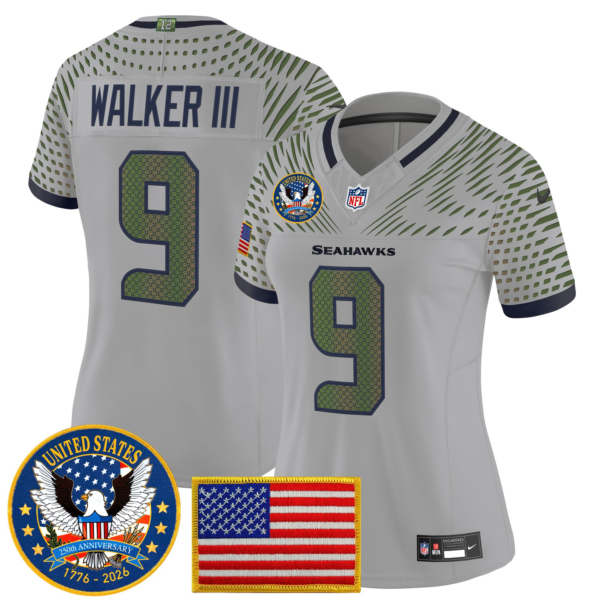Women's Seattle Seahawks "United States 250th Anniversary Patch" Vapor Limited Jersey - All Stitched - Image 22