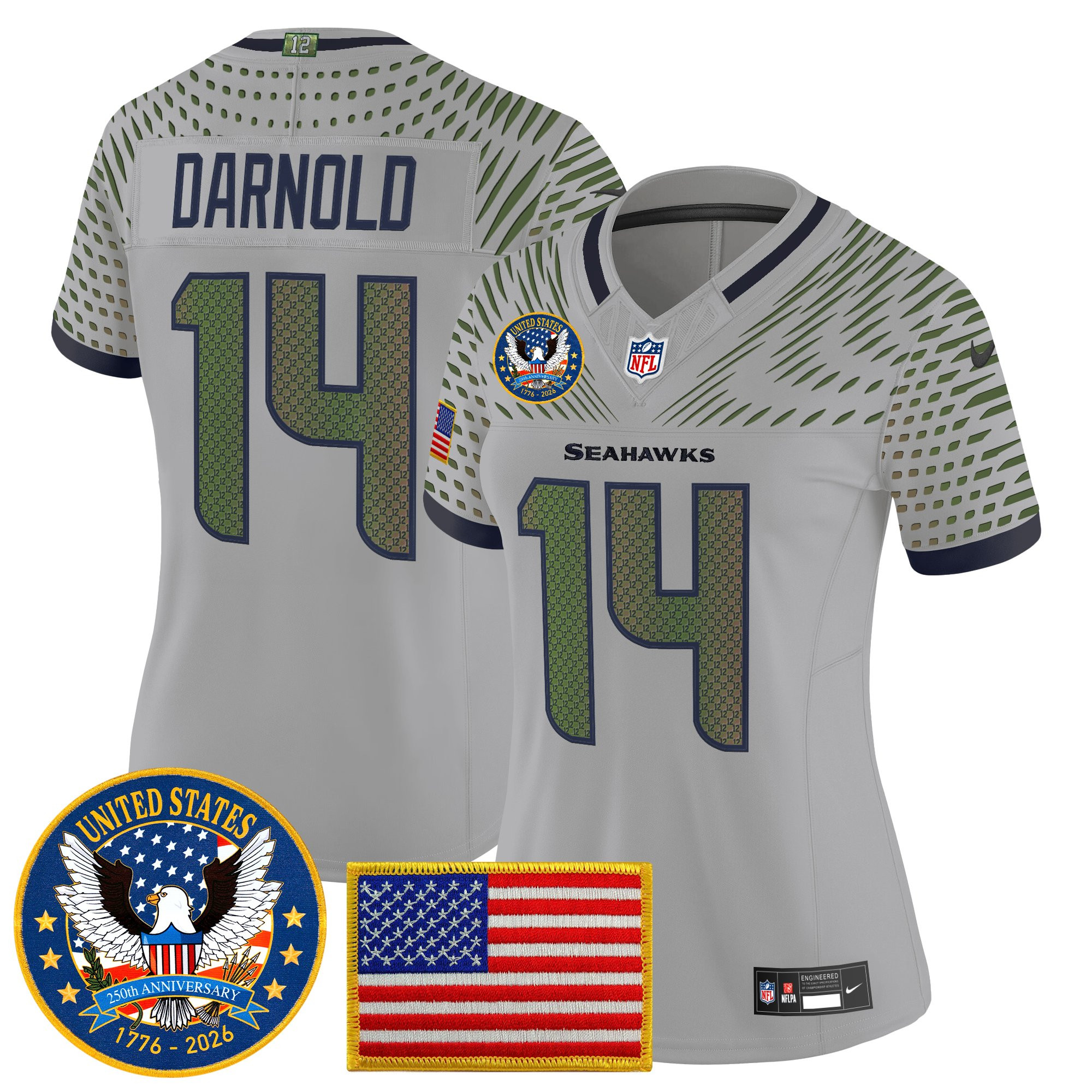 Women's Seattle Seahawks "United States 250th Anniversary Patch" Vapor Limited Jersey - All Stitched - Image 17