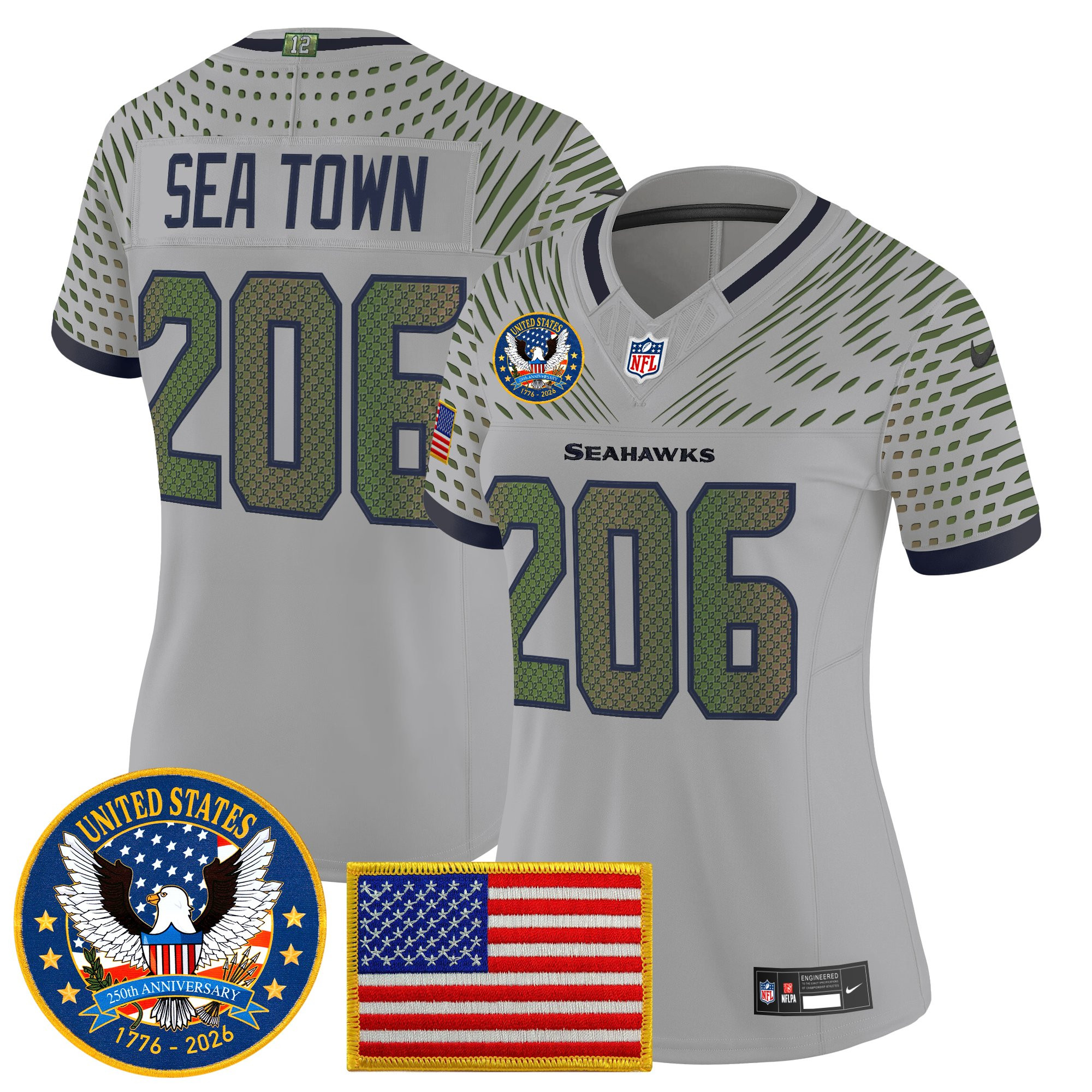 Women's Seattle Seahawks "United States 250th Anniversary Patch" Vapor Limited Jersey - All Stitched - Image 18