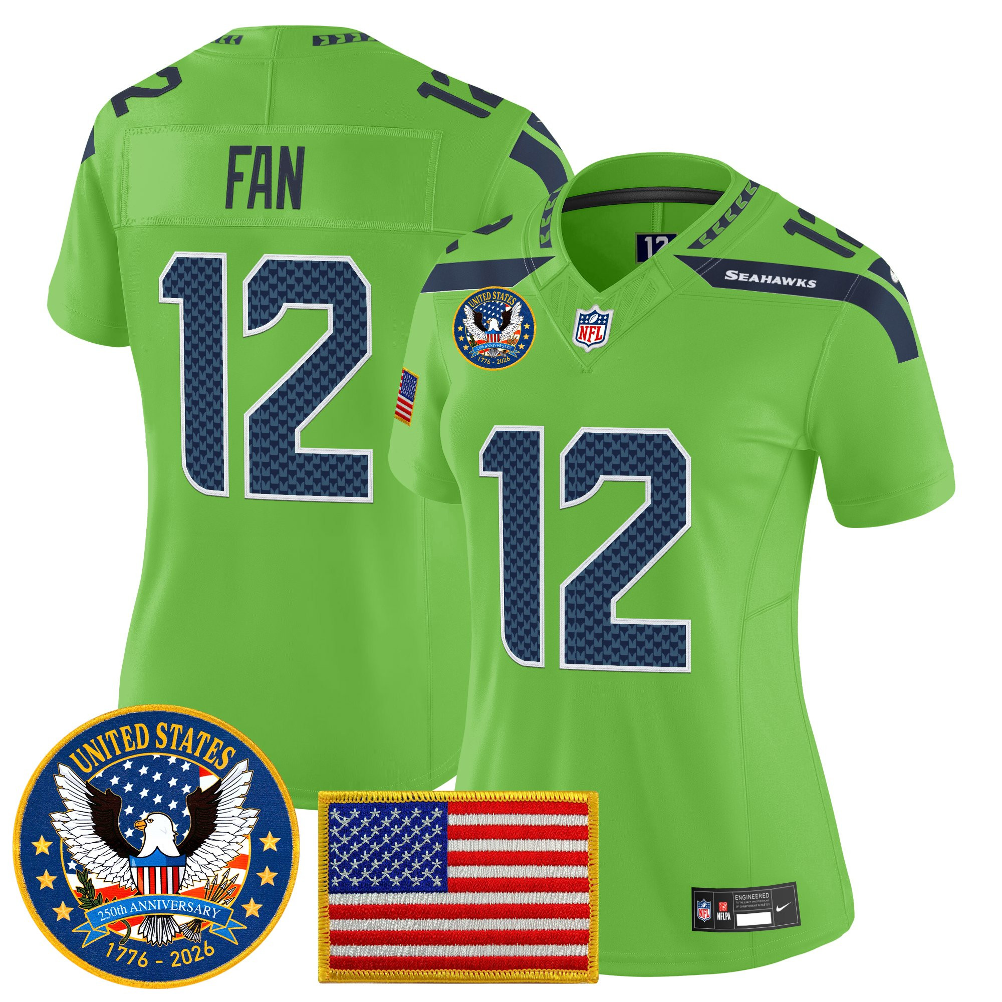 Women's Seattle Seahawks "United States 250th Anniversary Patch" Vapor Limited Jersey - All Stitched - Image 32