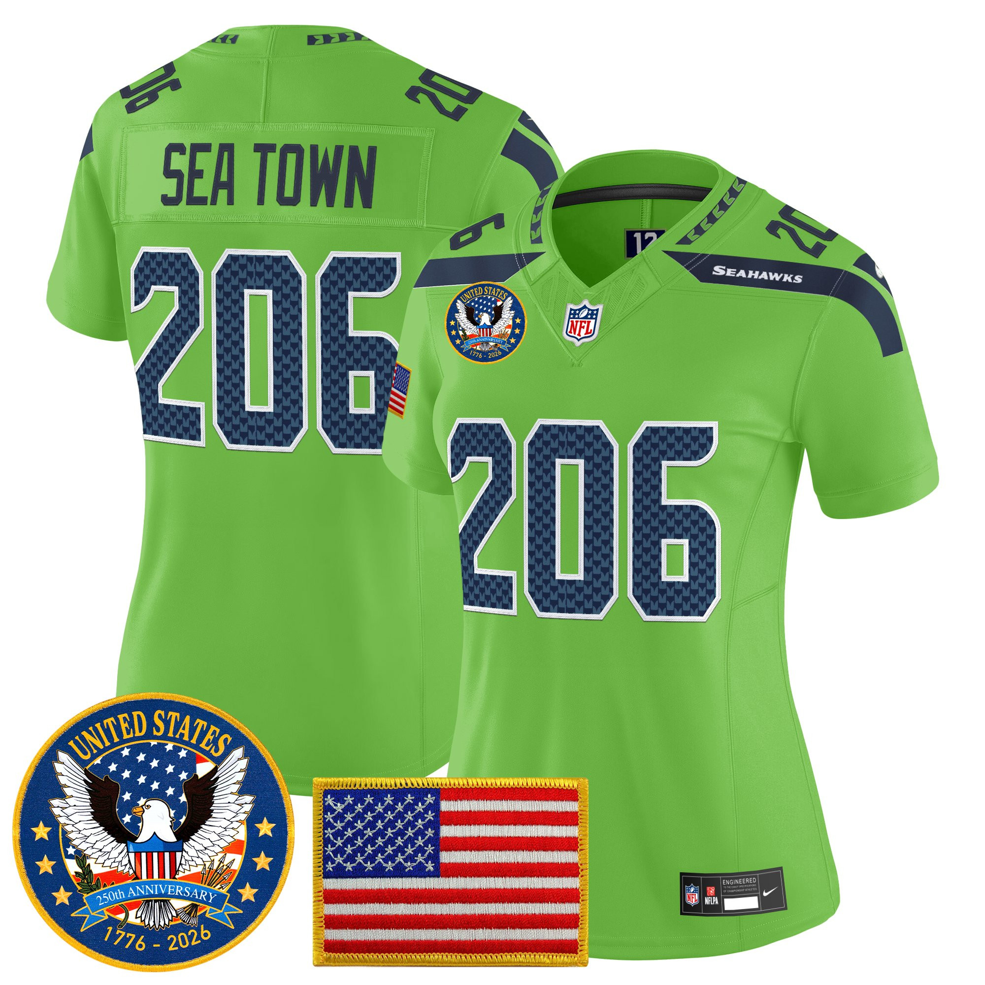 Women's Seattle Seahawks "United States 250th Anniversary Patch" Vapor Limited Jersey - All Stitched - Image 26