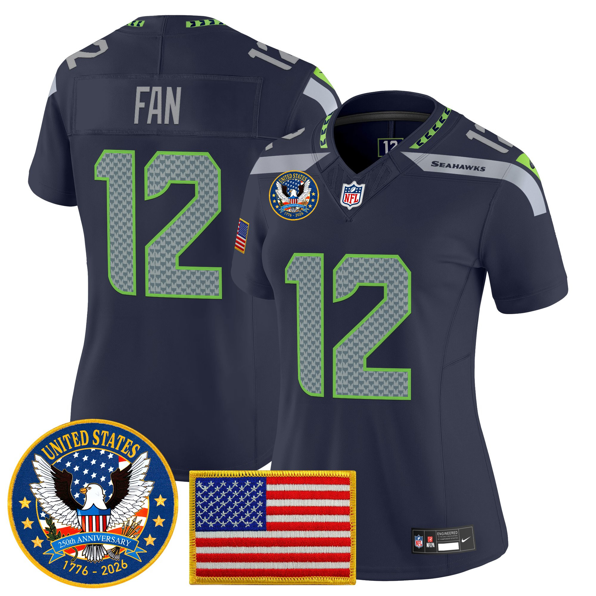 Women's Seattle Seahawks "United States 250th Anniversary Patch" Vapor Limited Jersey - All Stitched - Image 16