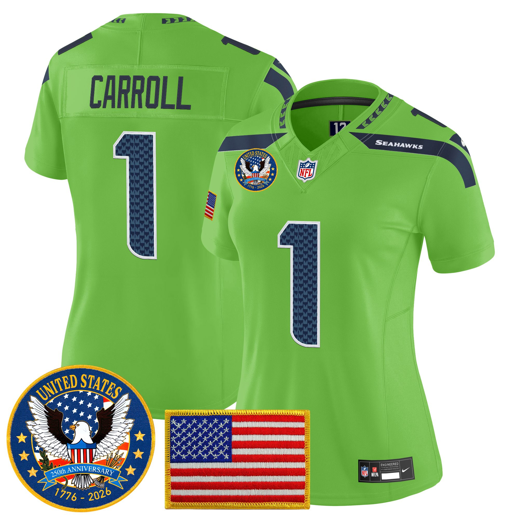 Women's Seattle Seahawks "United States 250th Anniversary Patch" Vapor Limited Jersey - All Stitched - Image 27
