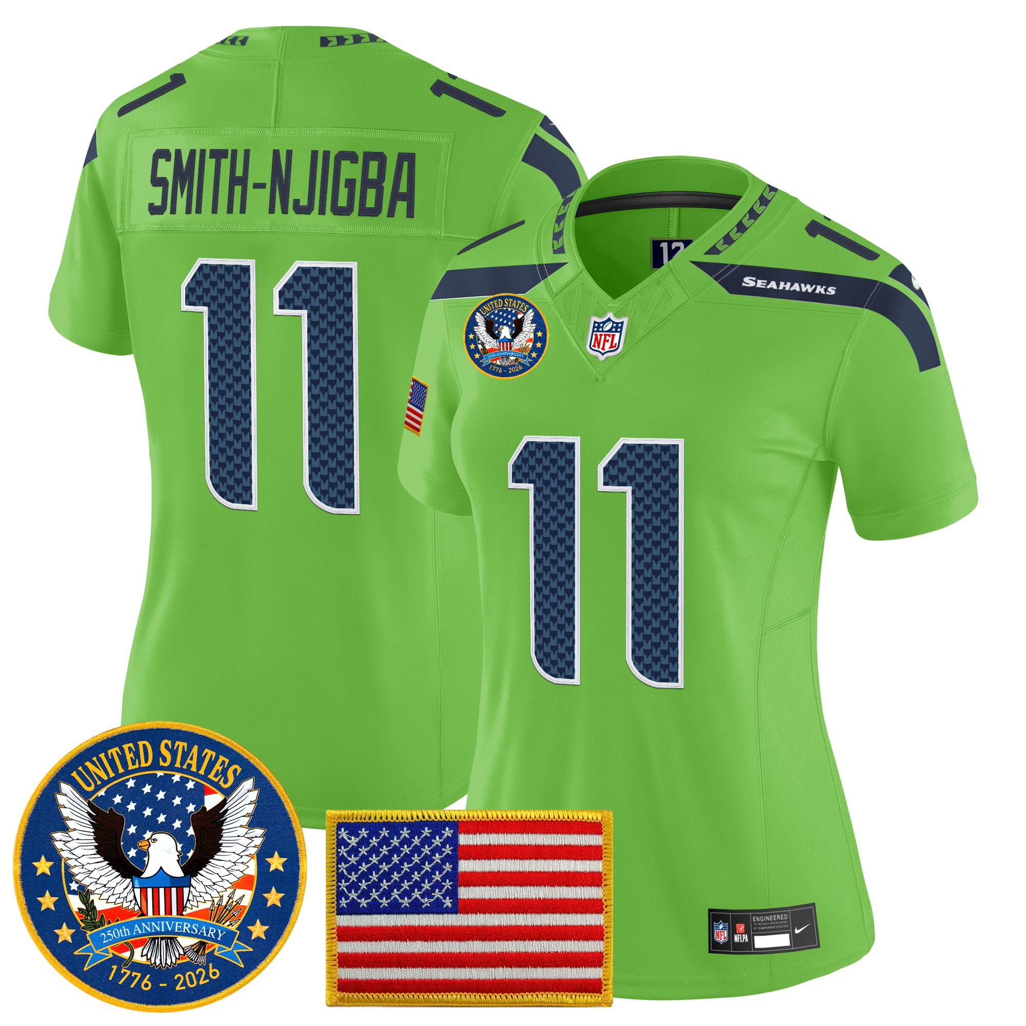 Women's Seattle Seahawks "United States 250th Anniversary Patch" Vapor Limited Jersey - All Stitched - Image 28