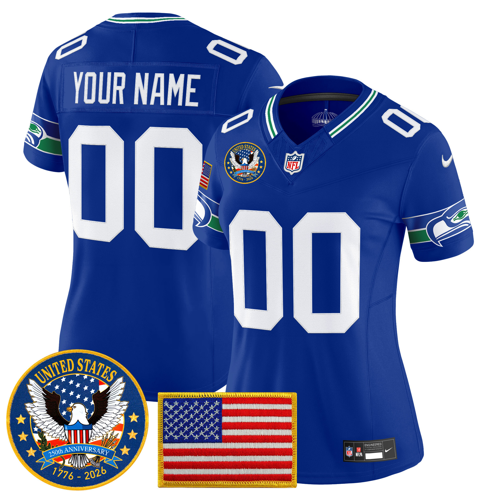Seattle Seahawks "United States 250th Anniversary Patch" Vapor Limited Custom Jersey - All Stitched - Image 5
