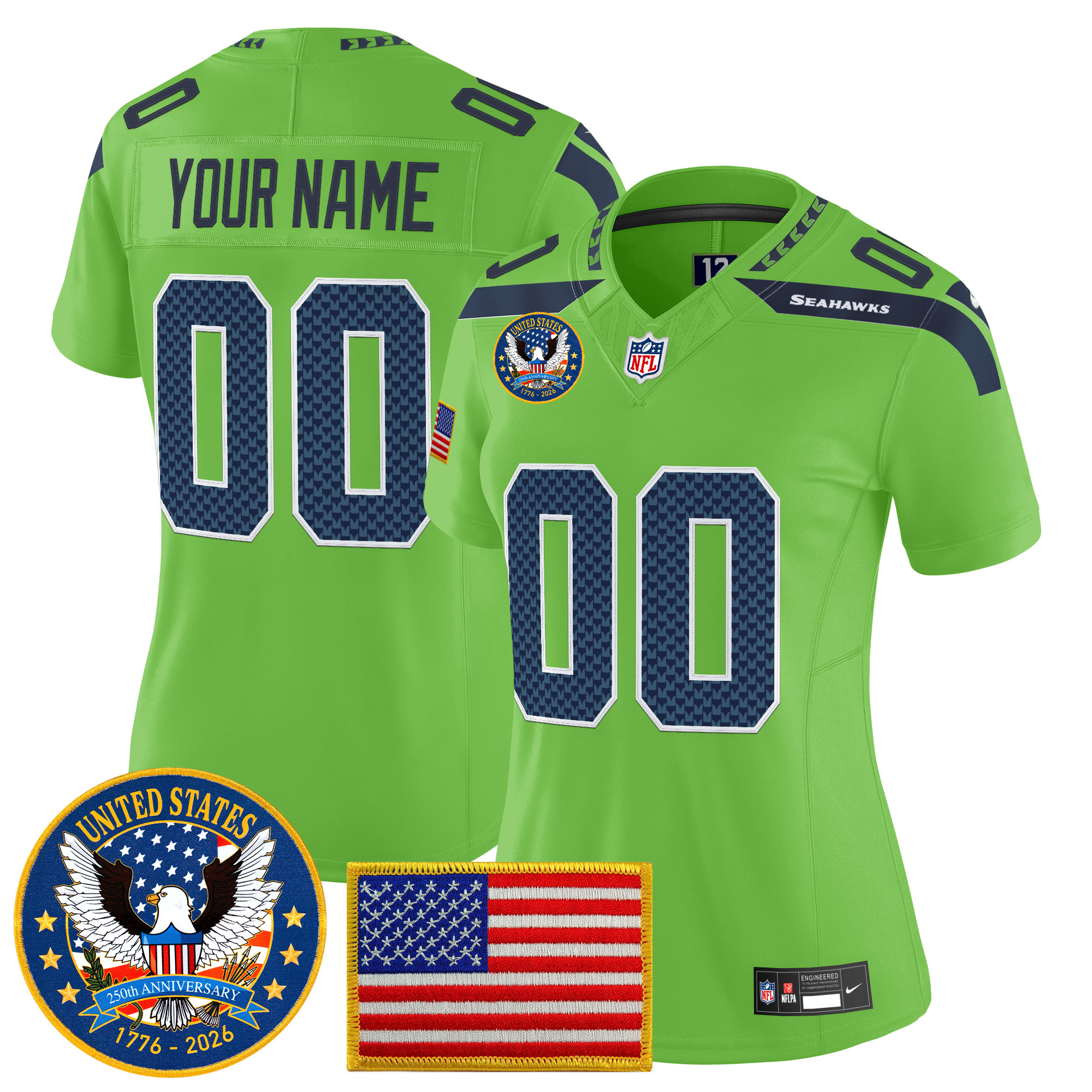 Seattle Seahawks "United States 250th Anniversary Patch" Vapor Limited Custom Jersey - All Stitched - Image 8