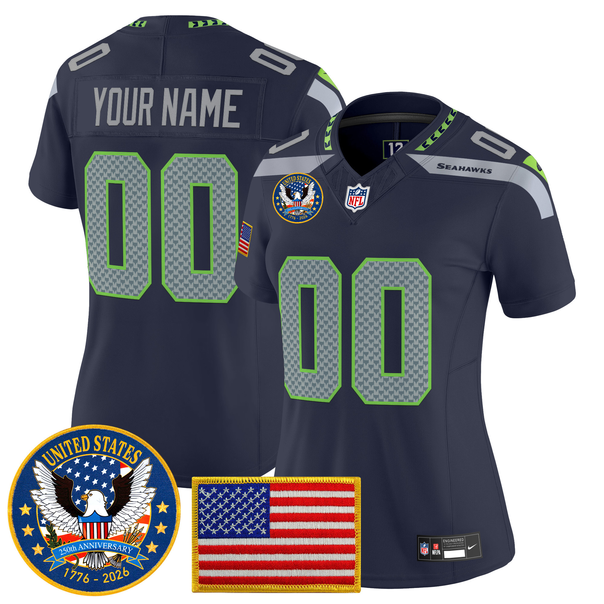 Seattle Seahawks "United States 250th Anniversary Patch" Vapor Limited Custom Jersey - All Stitched - Image 6