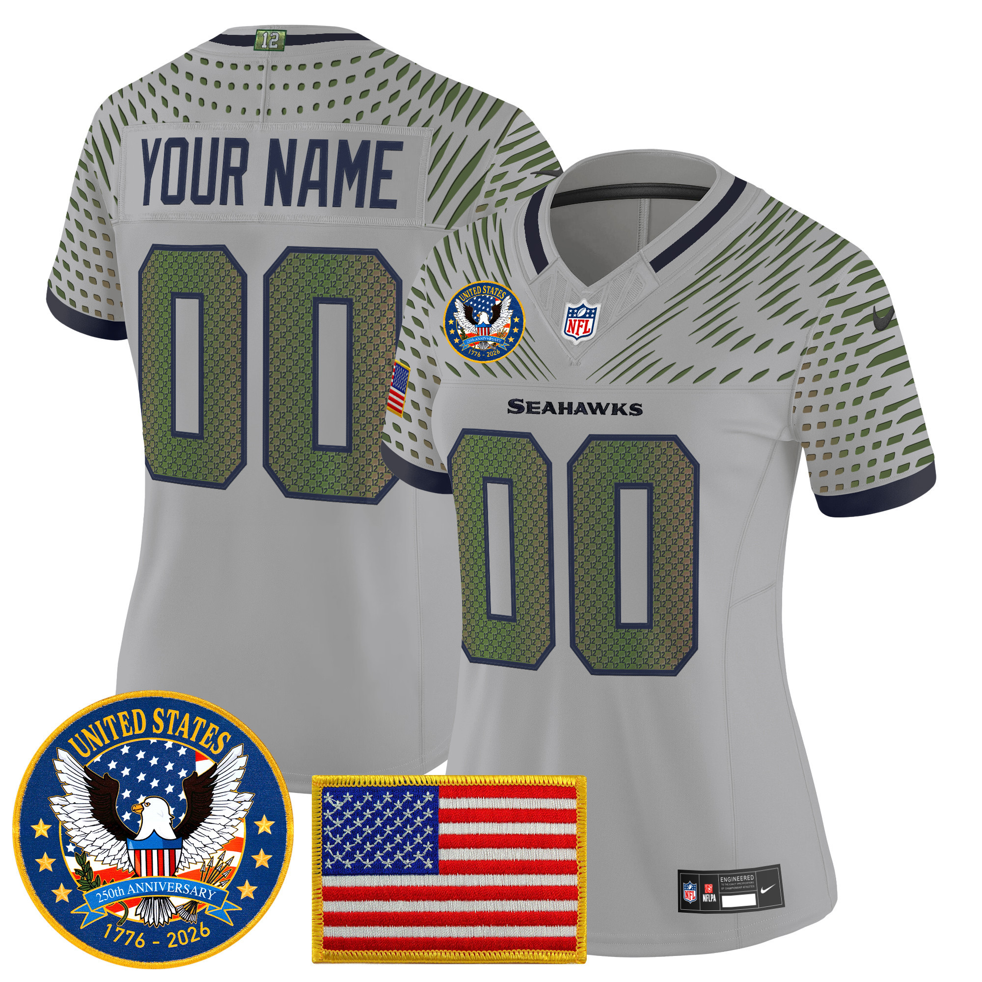 Seattle Seahawks "United States 250th Anniversary Patch" Vapor Limited Custom Jersey - All Stitched - Image 7