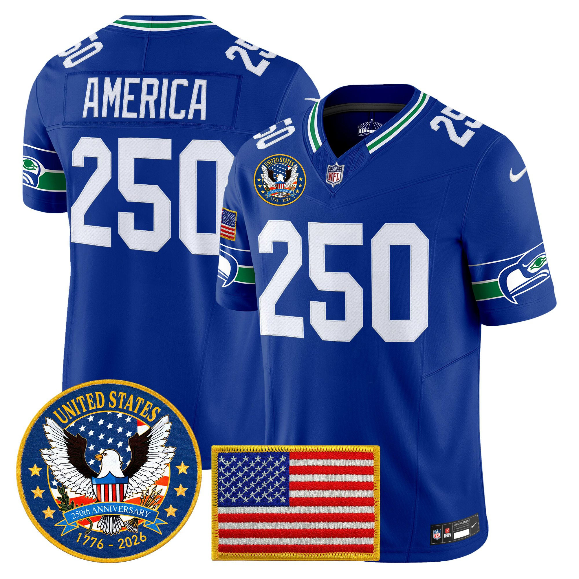 Men's Seattle Seahawks "United States 250th Anniversary Patch" Vapor Limited Jersey - All Stitched - Image 2