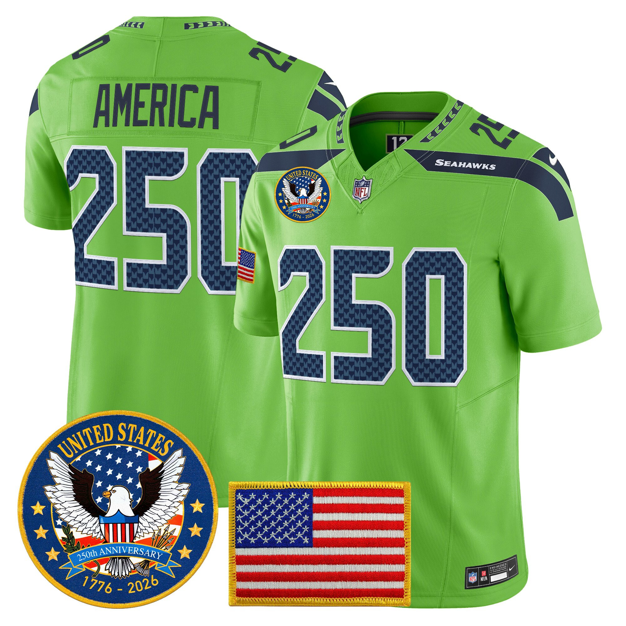 Men's Seattle Seahawks "United States 250th Anniversary Patch" Vapor Limited Jersey - All Stitched - Image 29