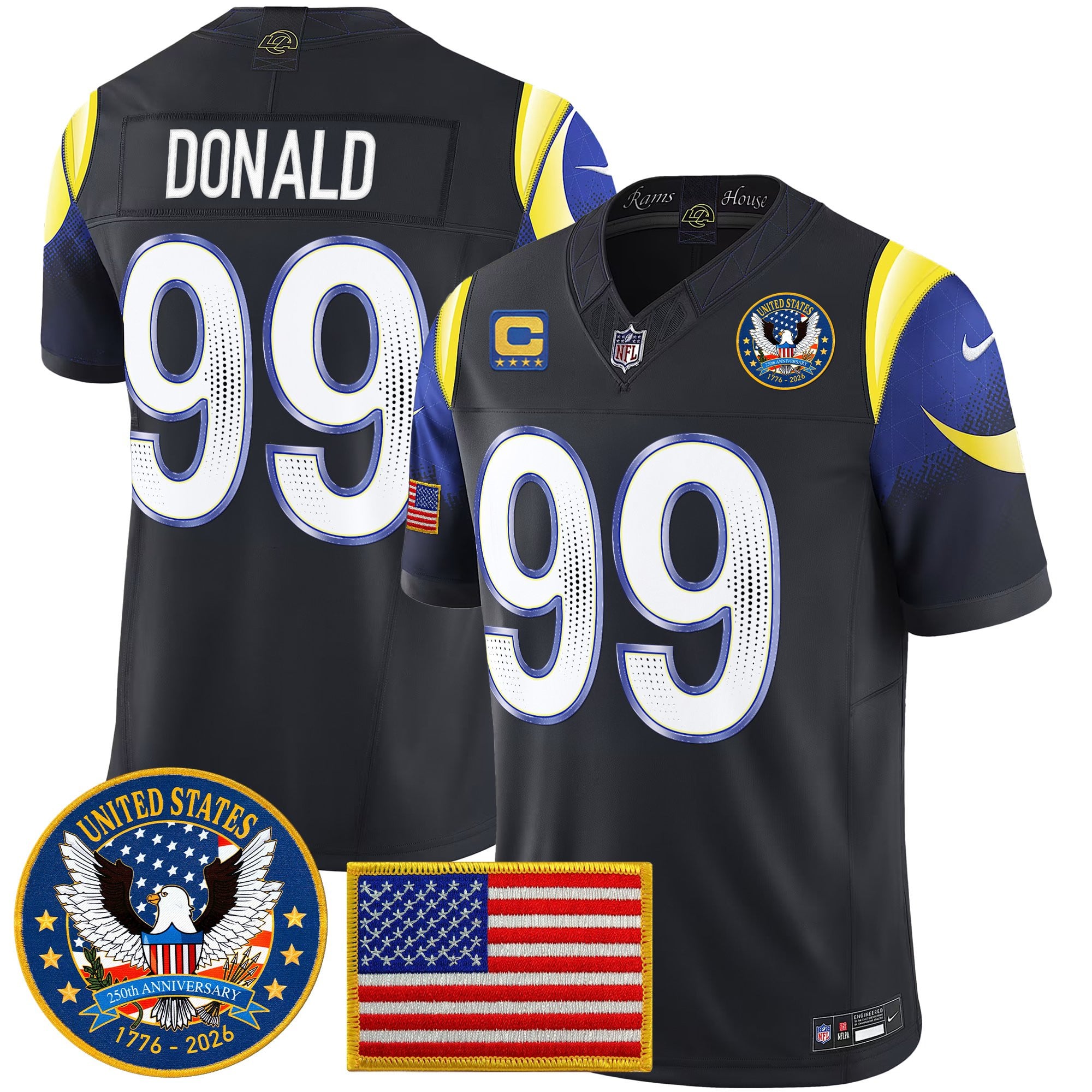 Men's Los Angeles Rams 2025 "United States 250th Anniversary Patch" Vapor Limited Jersey - All Stitched - Image 7
