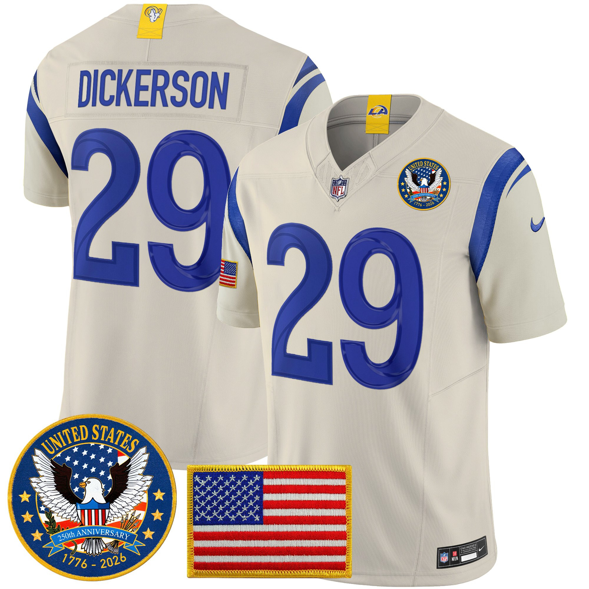 Men's Los Angeles Rams 2025 "United States 250th Anniversary Patch" Vapor Limited Jersey - All Stitched - Image 39