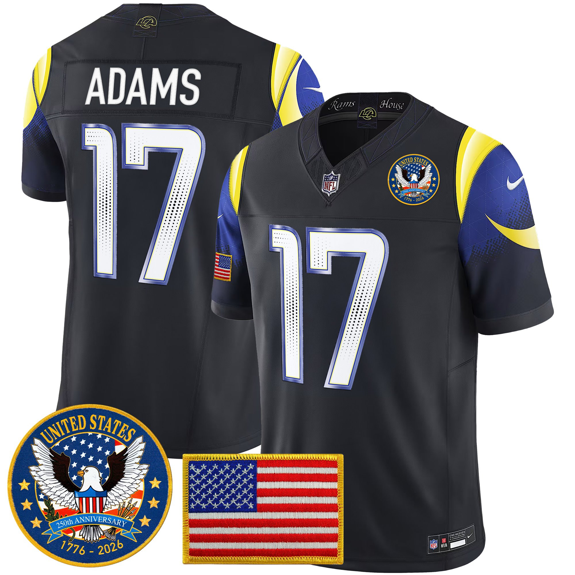Men's Los Angeles Rams 2025 "United States 250th Anniversary Patch" Vapor Limited Jersey - All Stitched - Image 10