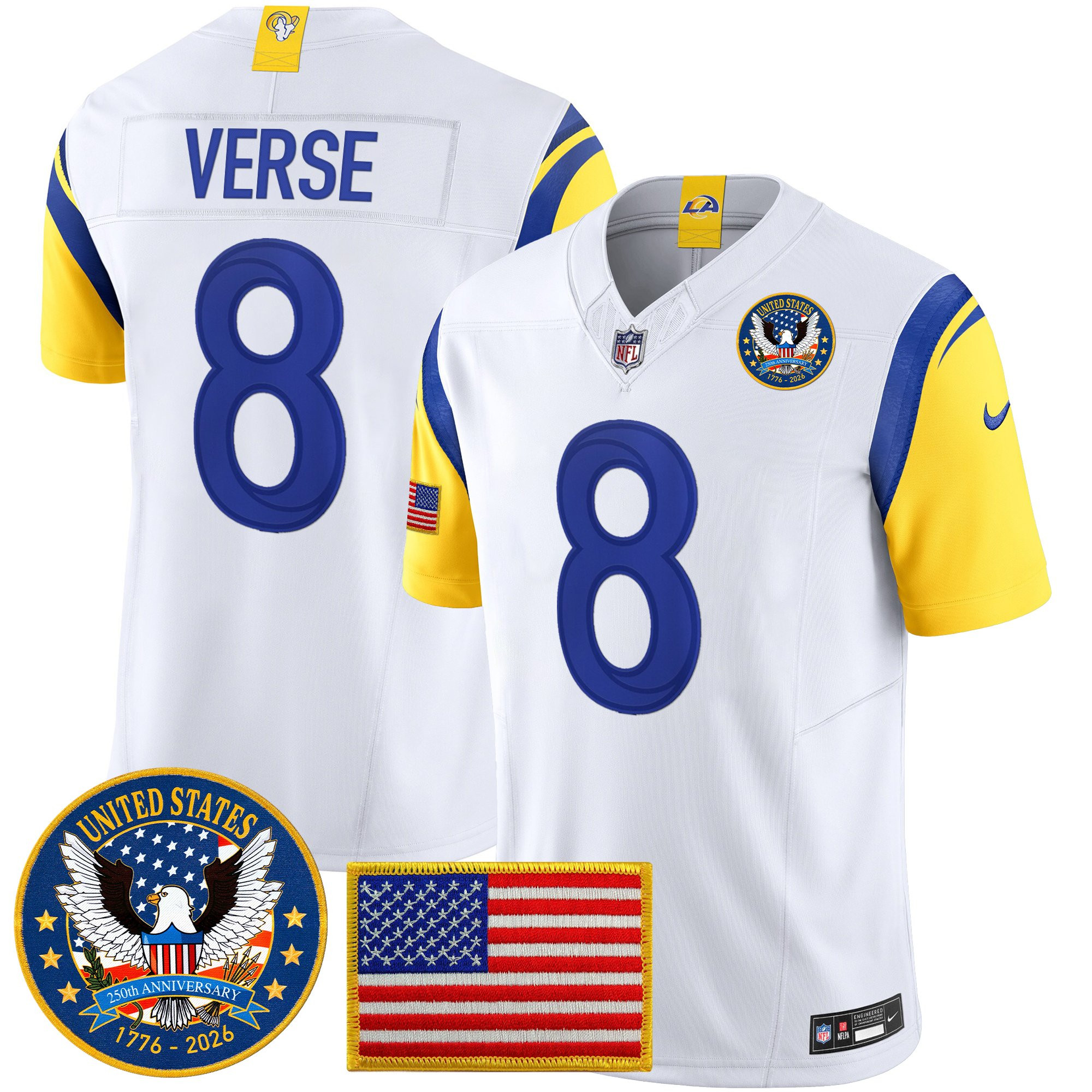 Men's Los Angeles Rams 2025 "United States 250th Anniversary Patch" Vapor Limited Jersey - All Stitched - Image 24