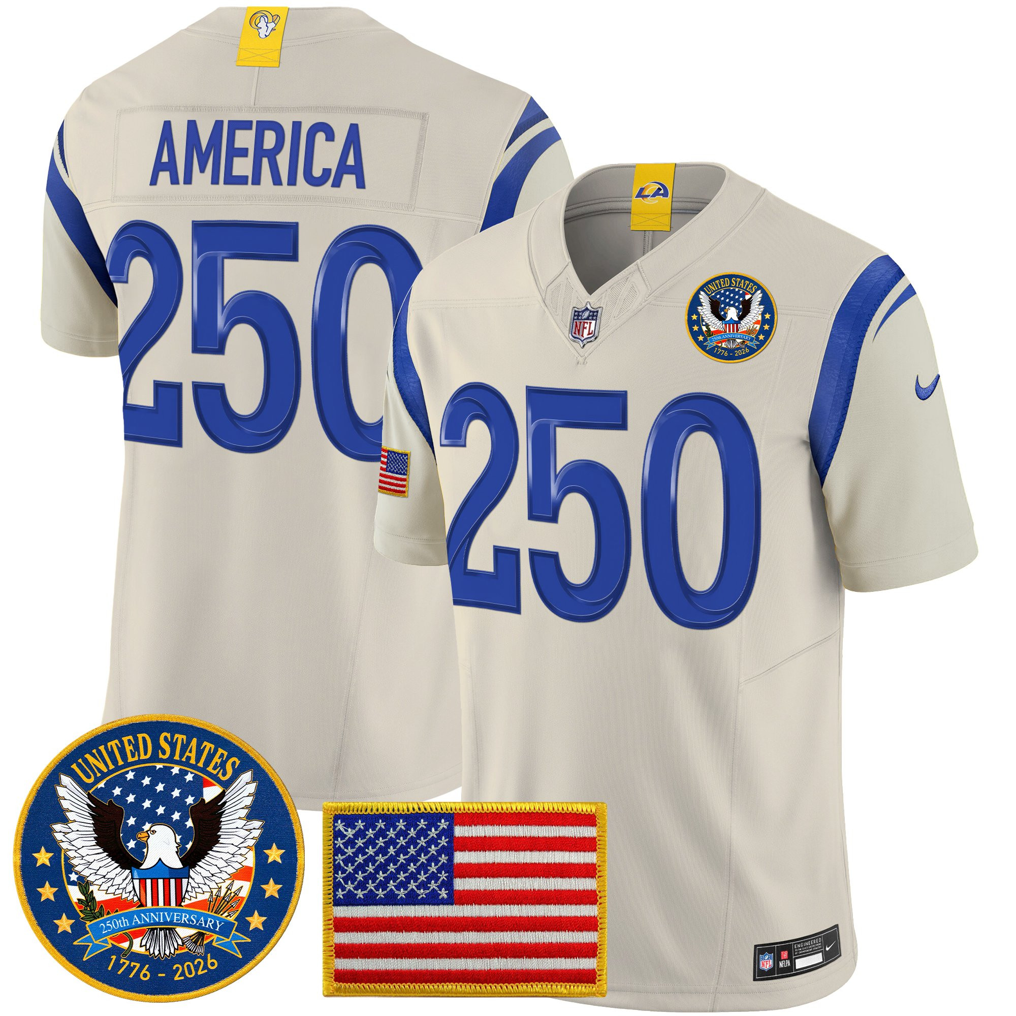 Men's Los Angeles Rams 2025 "United States 250th Anniversary Patch" Vapor Limited Jersey - All Stitched - Image 32