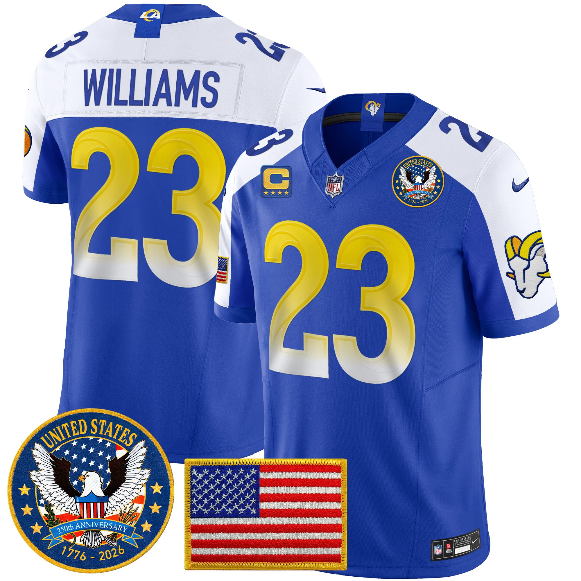 Men's Los Angeles Rams 2025 "United States 250th Anniversary Patch" Vapor Limited Jersey - All Stitched - Image 48