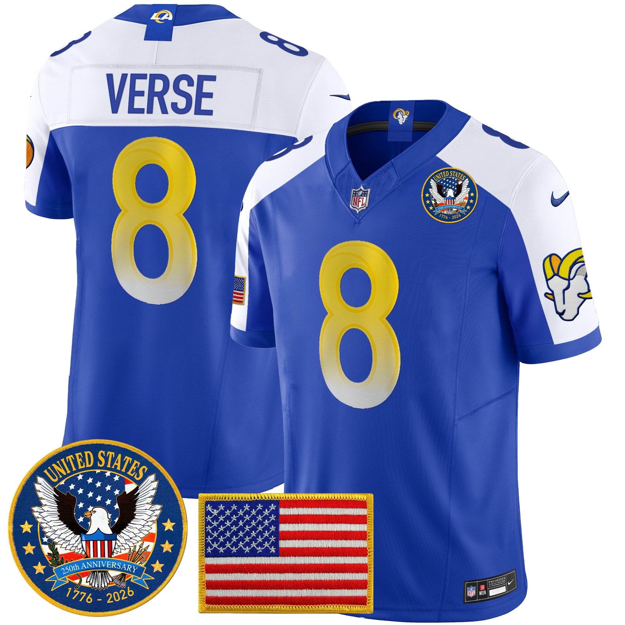 Men's Los Angeles Rams 2025 "United States 250th Anniversary Patch" Vapor Limited Jersey - All Stitched - Image 44