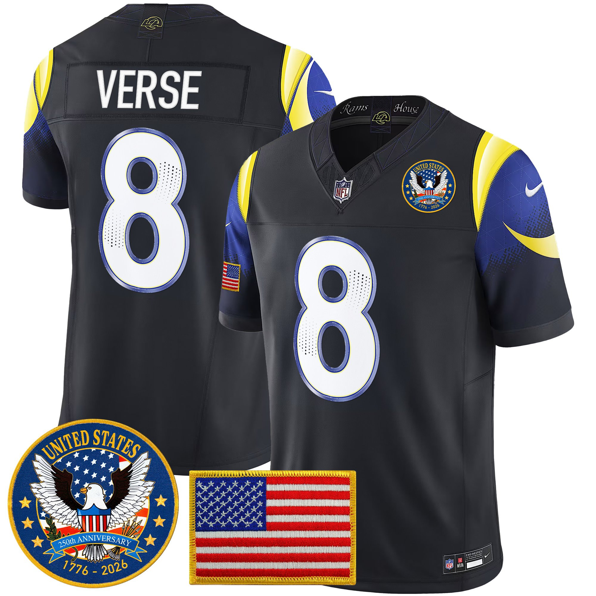 Men's Los Angeles Rams 2025 "United States 250th Anniversary Patch" Vapor Limited Jersey - All Stitched - Image 4
