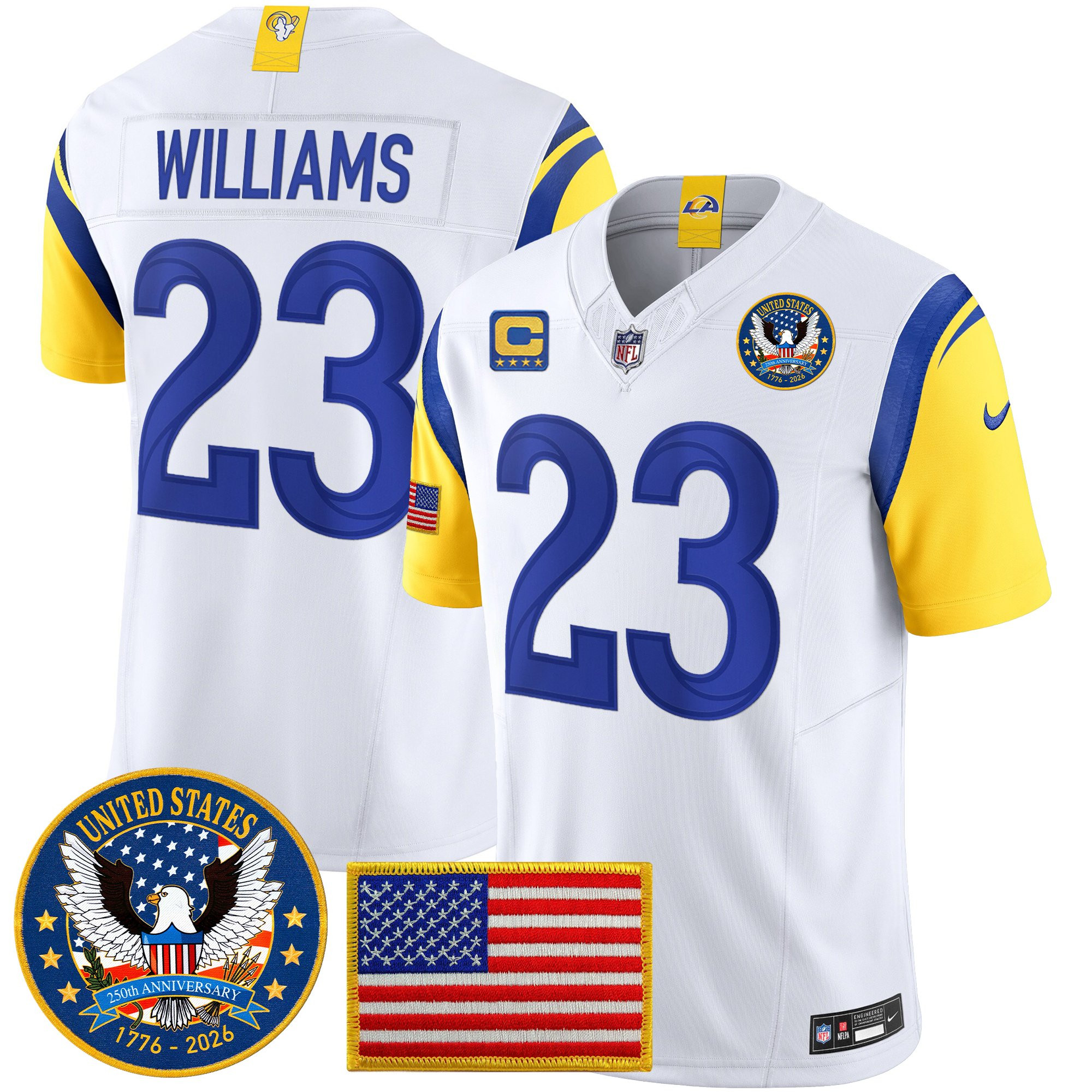 Men's Los Angeles Rams 2025 "United States 250th Anniversary Patch" Vapor Limited Jersey - All Stitched - Image 28