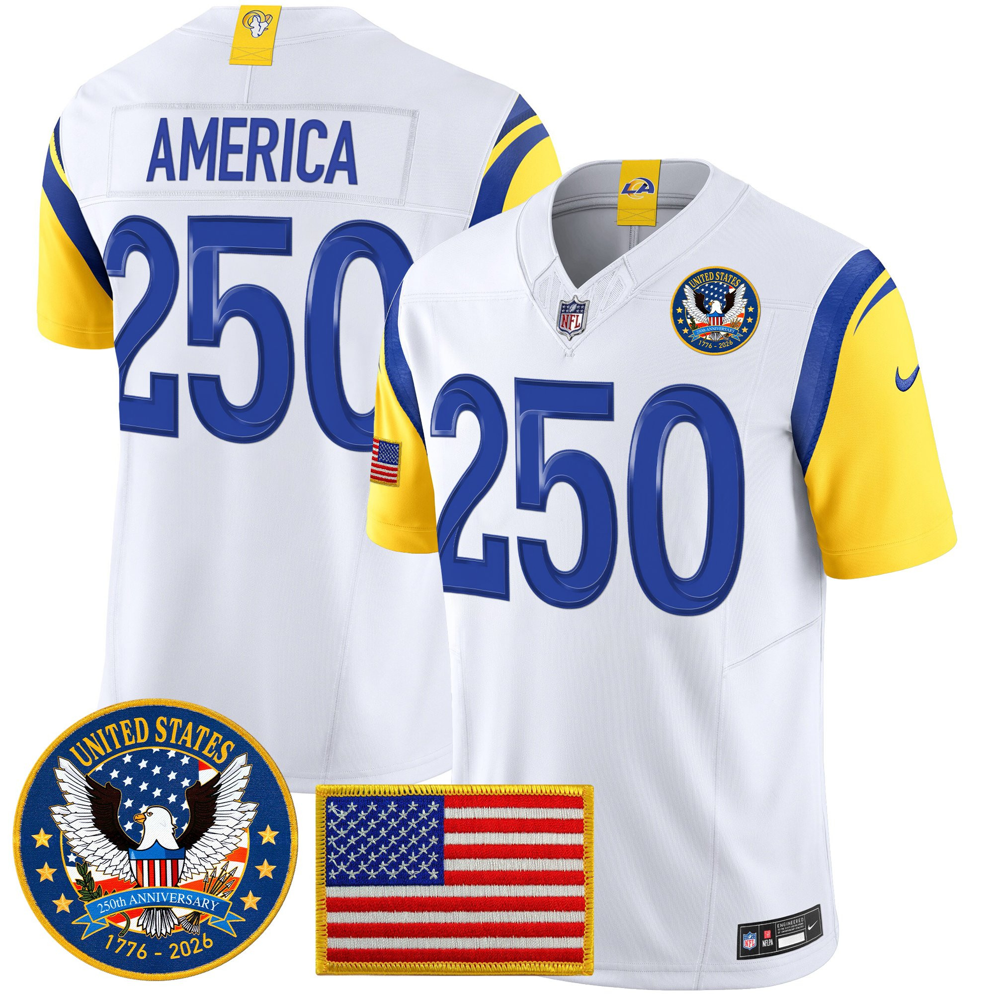 Men's Los Angeles Rams 2025 "United States 250th Anniversary Patch" Vapor Limited Jersey - All Stitched - Image 22