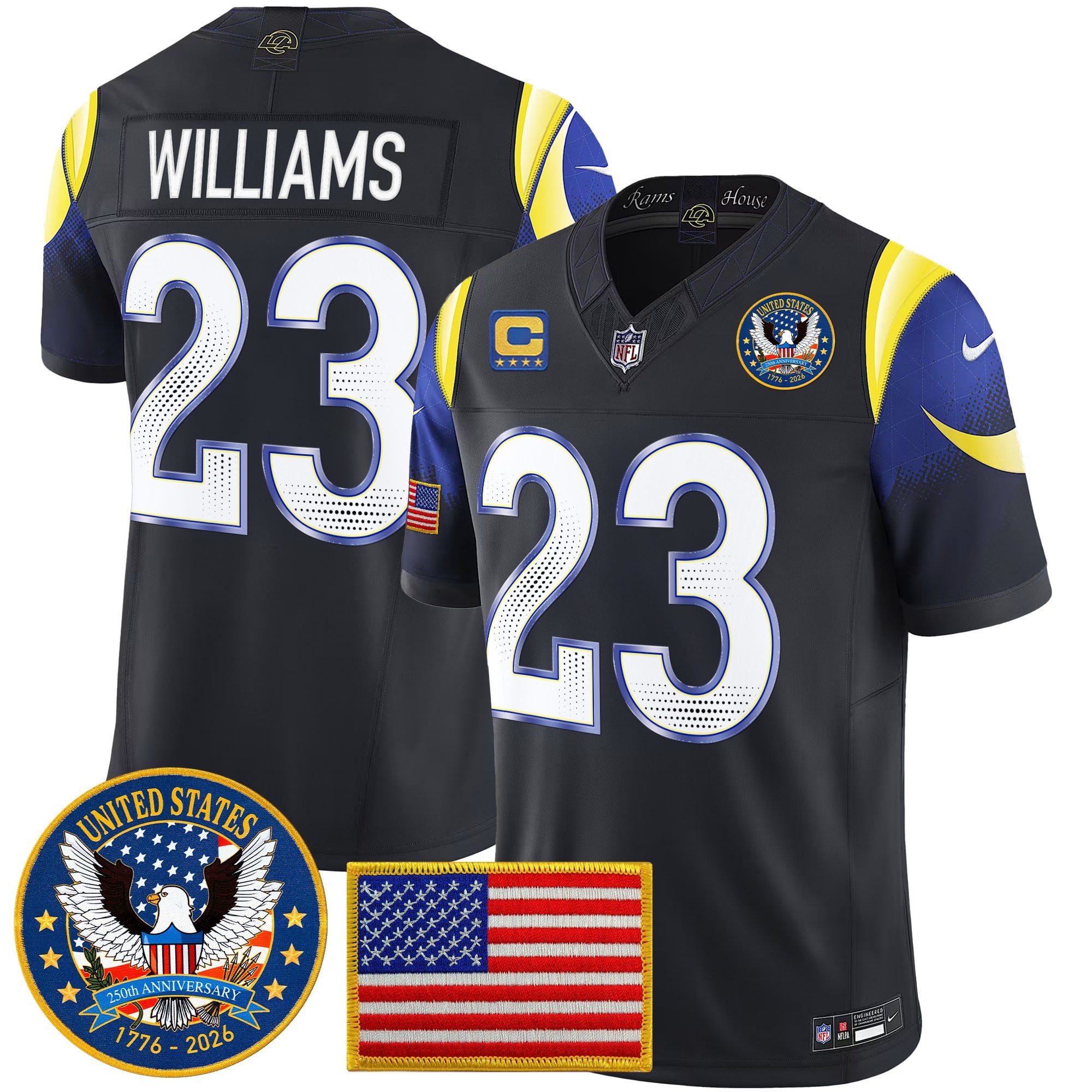 Men's Los Angeles Rams 2025 "United States 250th Anniversary Patch" Vapor Limited Jersey - All Stitched - Image 8