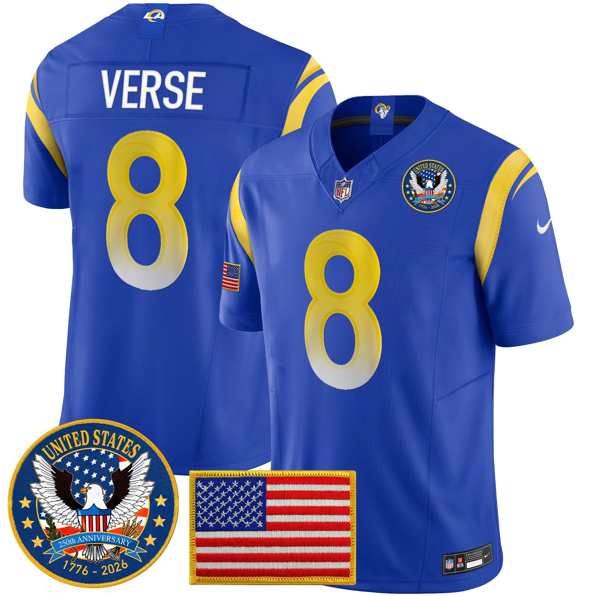 Men's Los Angeles Rams 2025 "United States 250th Anniversary Patch" Vapor Limited Jersey - All Stitched - Image 14