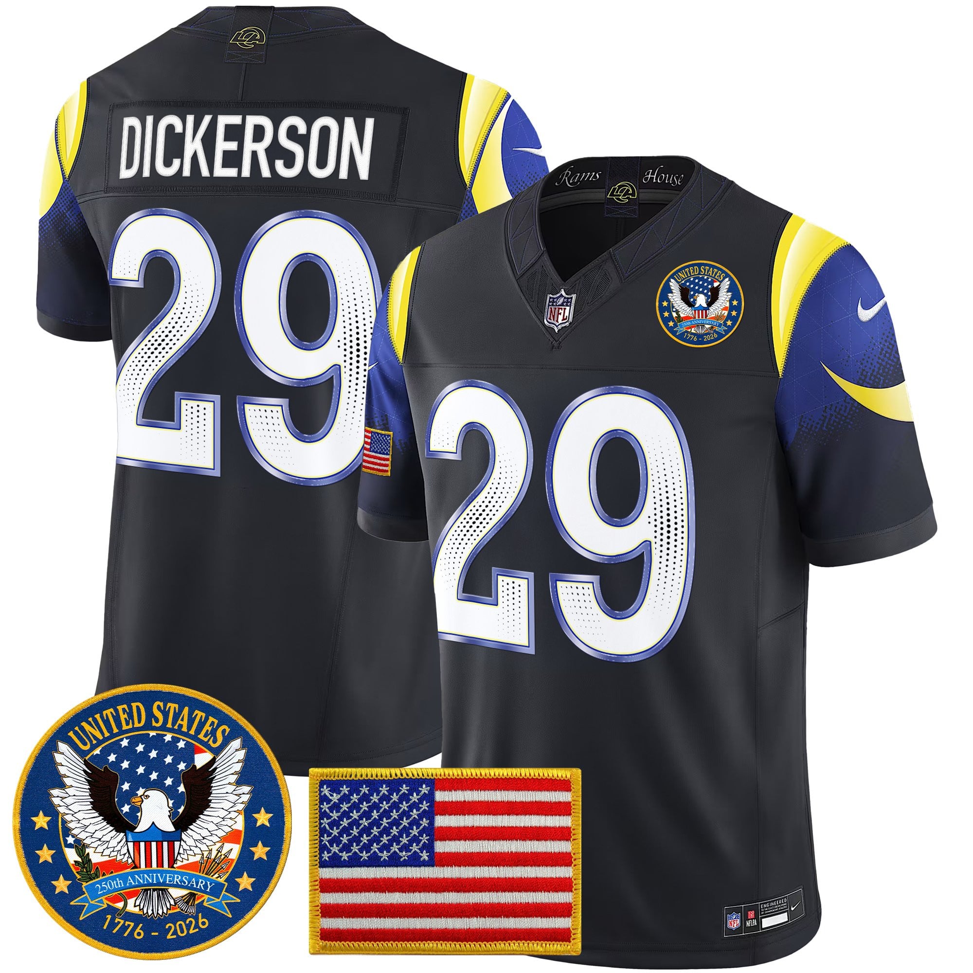 Men's Los Angeles Rams 2025 "United States 250th Anniversary Patch" Vapor Limited Jersey - All Stitched - Image 9
