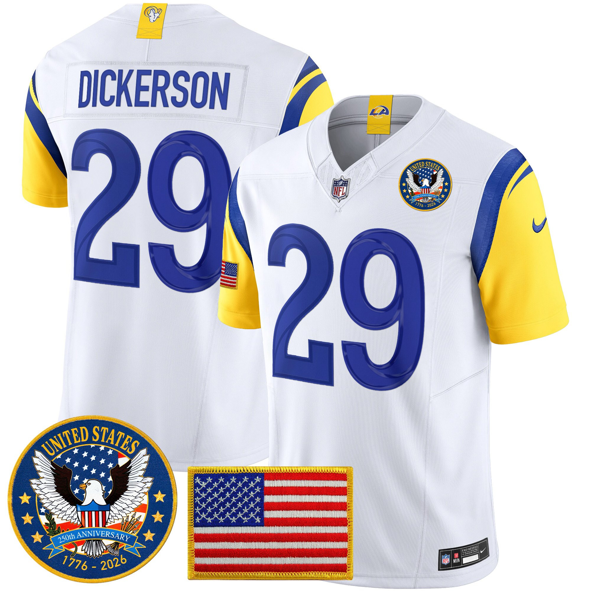 Men's Los Angeles Rams 2025 "United States 250th Anniversary Patch" Vapor Limited Jersey - All Stitched - Image 29
