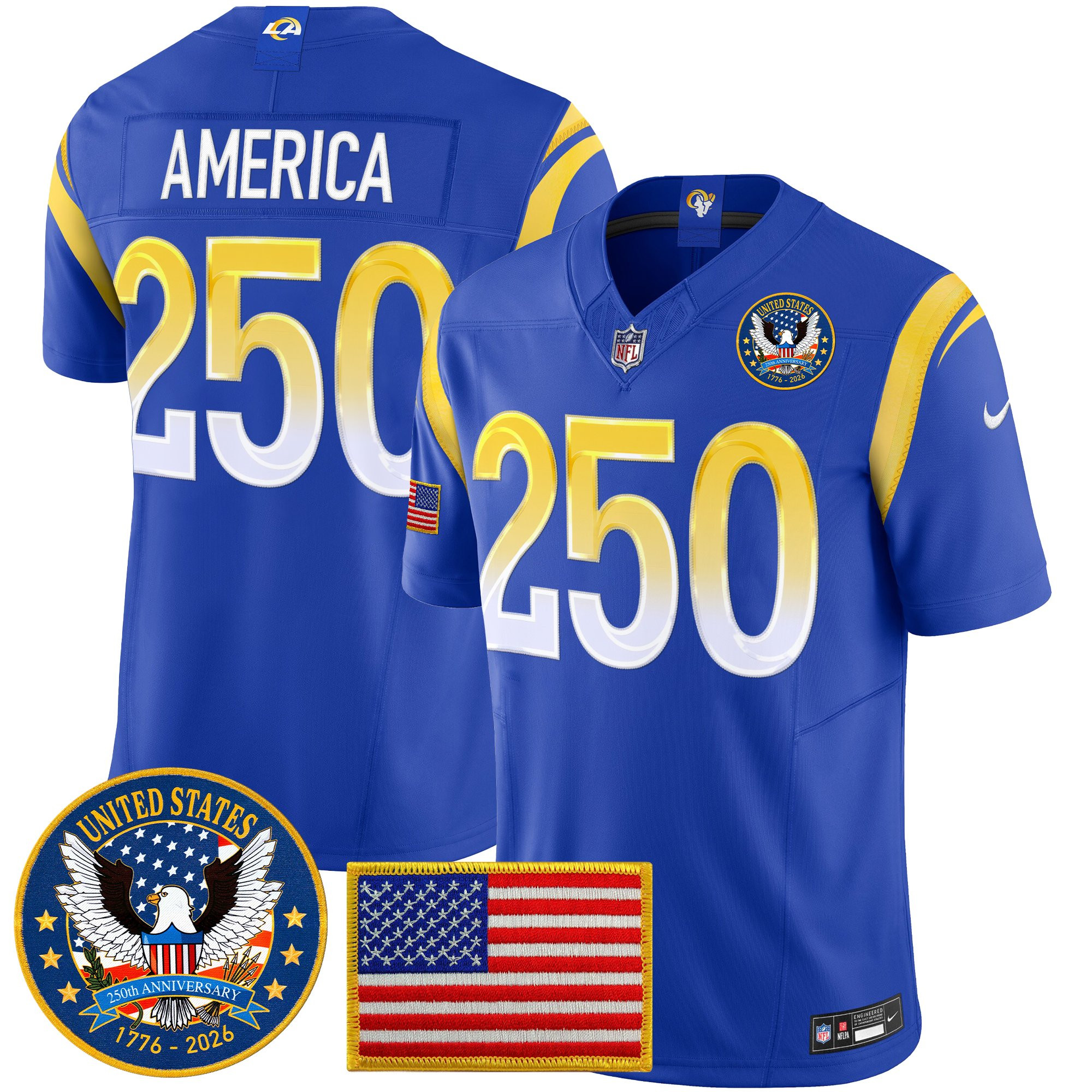 Men's Los Angeles Rams 2025 "United States 250th Anniversary Patch" Vapor Limited Jersey - All Stitched - Image 12