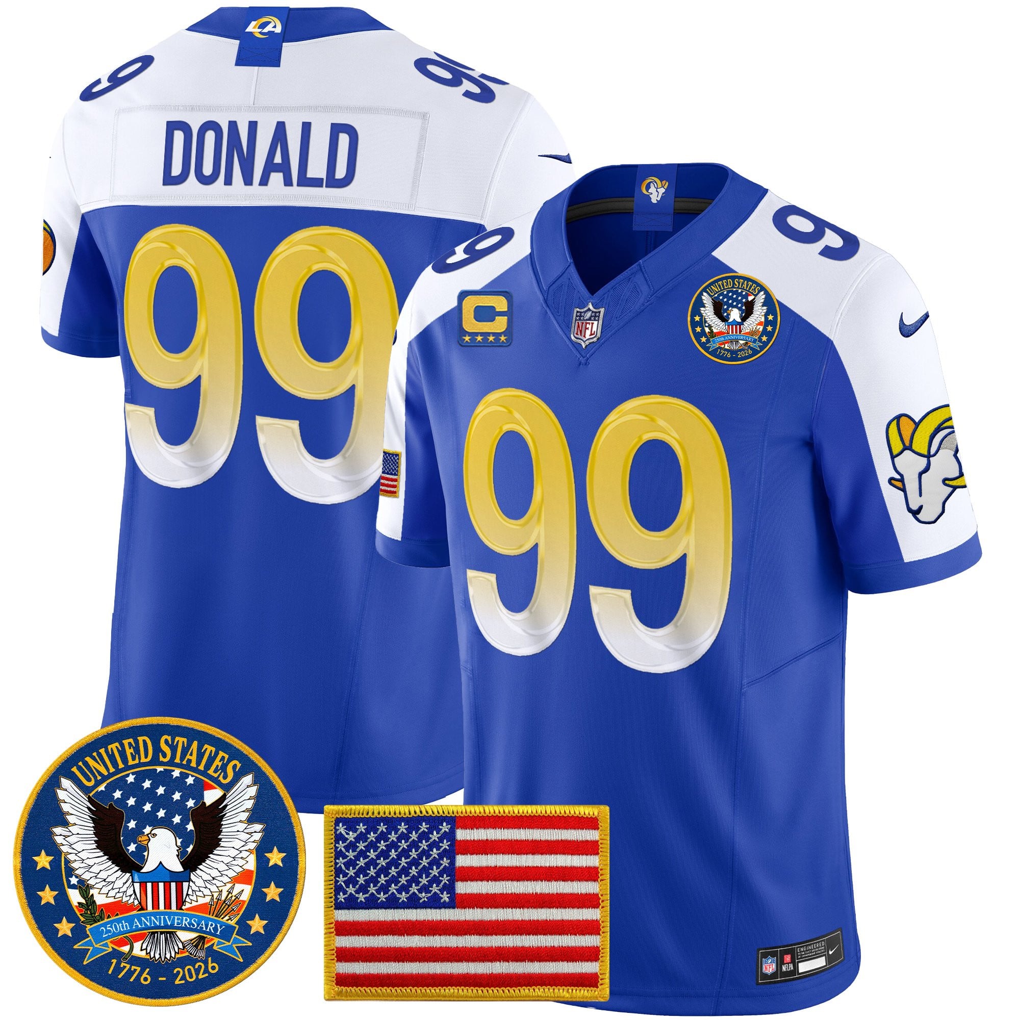 Men's Los Angeles Rams 2025 "United States 250th Anniversary Patch" Vapor Limited Jersey - All Stitched - Image 47