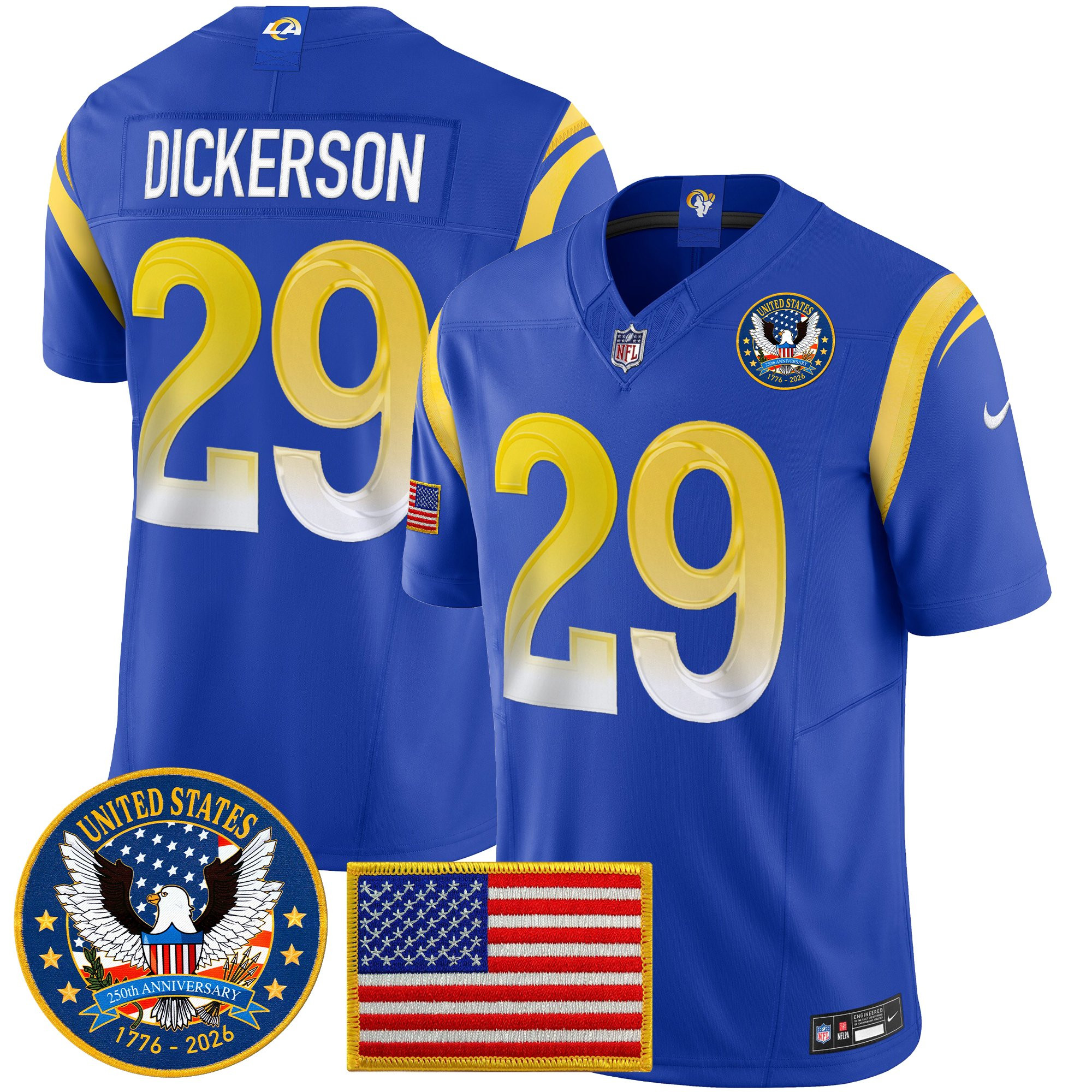 Men's Los Angeles Rams 2025 "United States 250th Anniversary Patch" Vapor Limited Jersey - All Stitched - Image 19