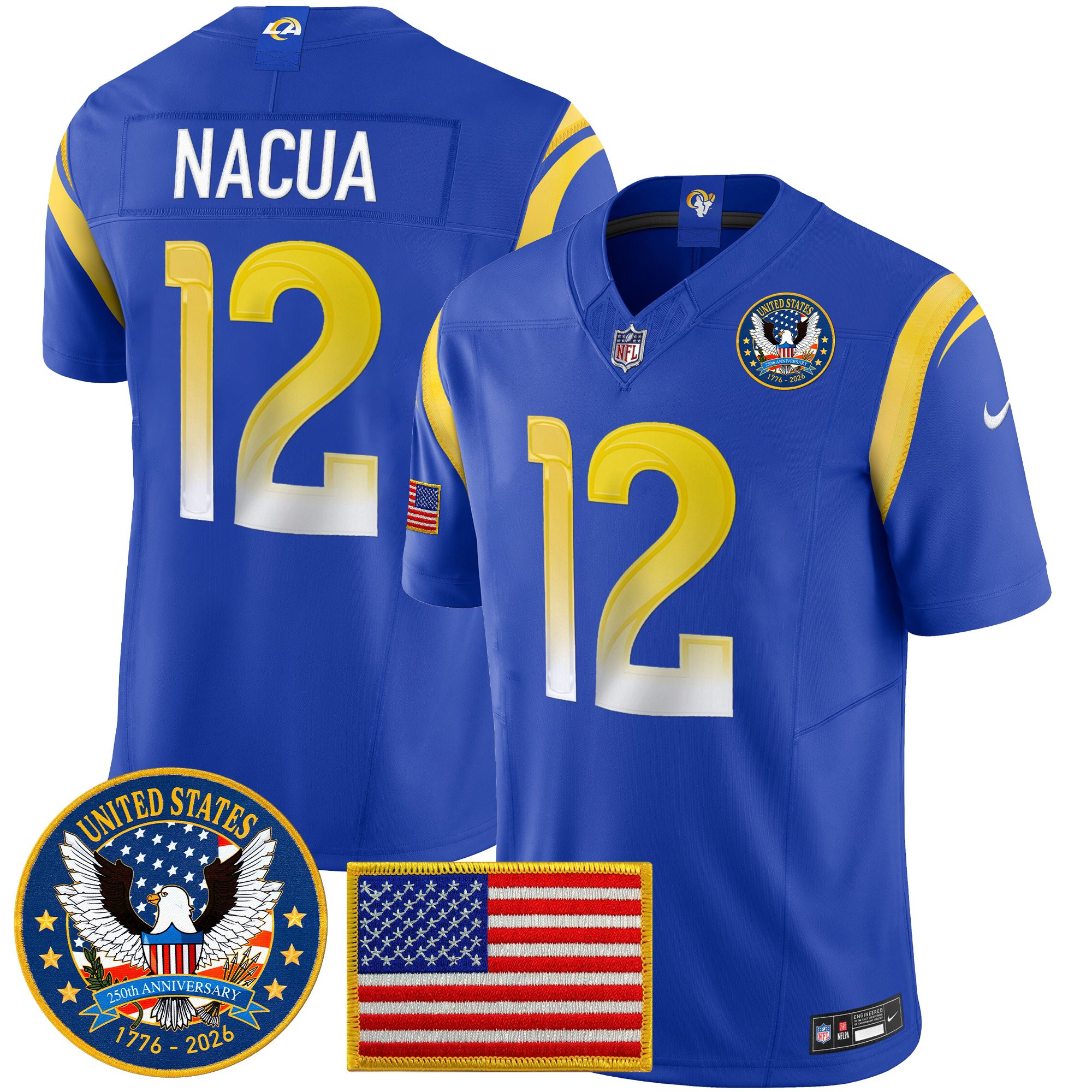 Men's Los Angeles Rams 2025 "United States 250th Anniversary Patch" Vapor Limited Jersey - All Stitched - Image 11